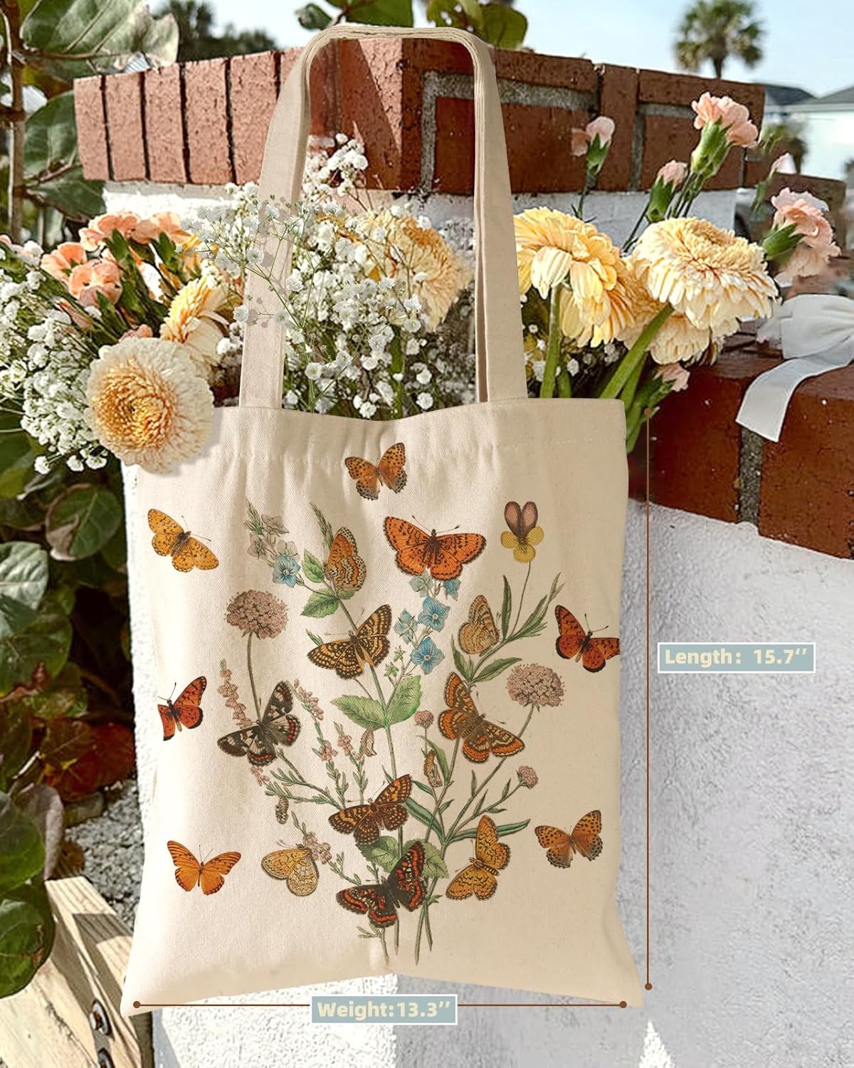 image:imageMiss Adola Aesthetic Cottonseed Tote Bag for Women with Magnetic Buckle and Inner Pocket for Lady Cloth Cotton Tote BagButterfly Flower