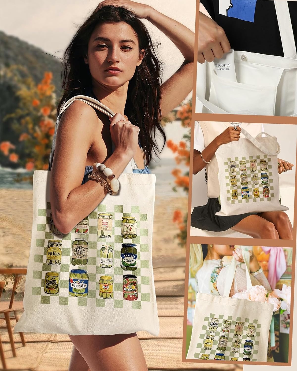 image:imageMiss Adola Aesthetic Cottonseed Tote Bag for Women with Magnetic Buckle and Inner Pocket for Lady Cloth Cotton Tote BagCanned Kimchi
