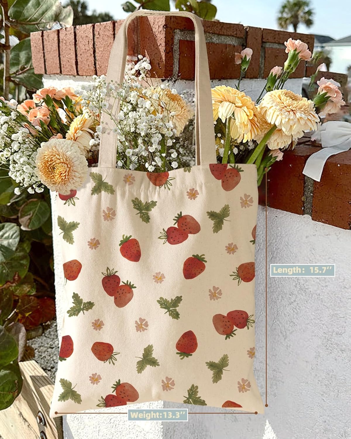 image:imageMiss Adola Aesthetic Cottonseed Tote Bag for Women with Magnetic Buckle and Inner Pocket for Lady Cloth Cotton Tote BagColor Strawberry