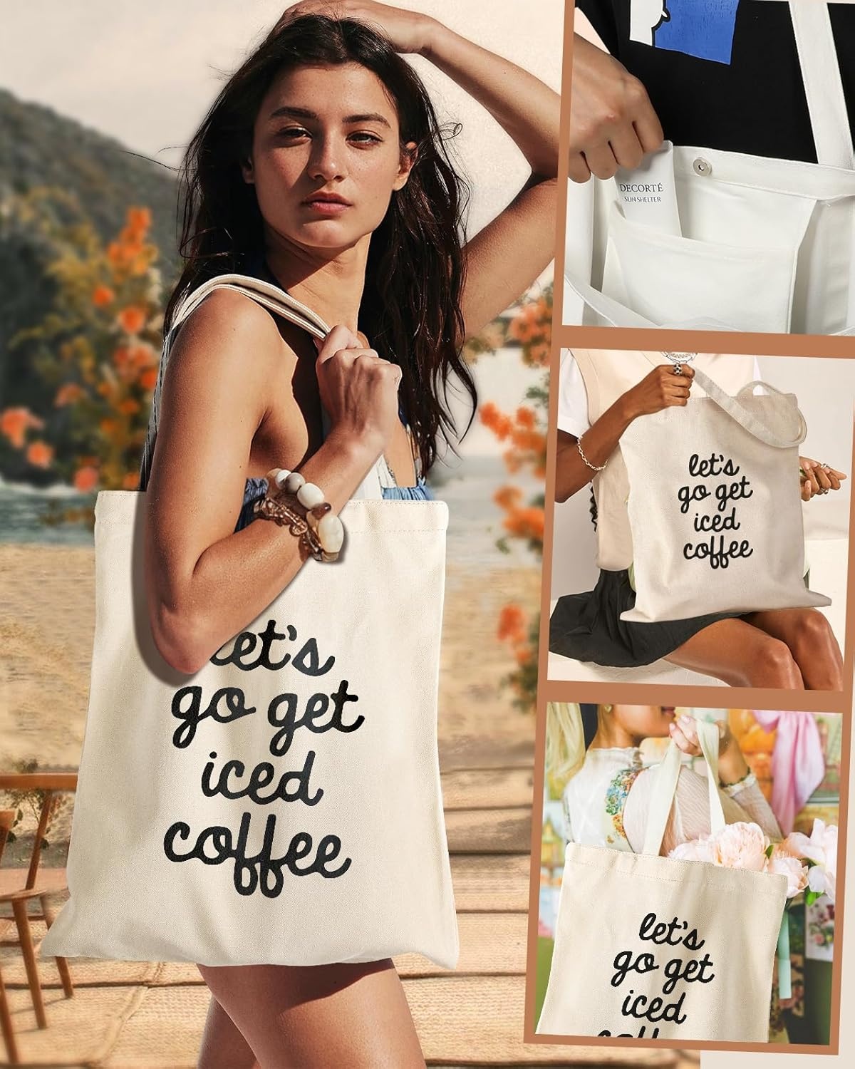 image:imageMiss Adola Aesthetic Cottonseed Tote Bag for Women with Magnetic Buckle and Inner Pocket for Lady Cloth Cotton Tote BagIce Coffee