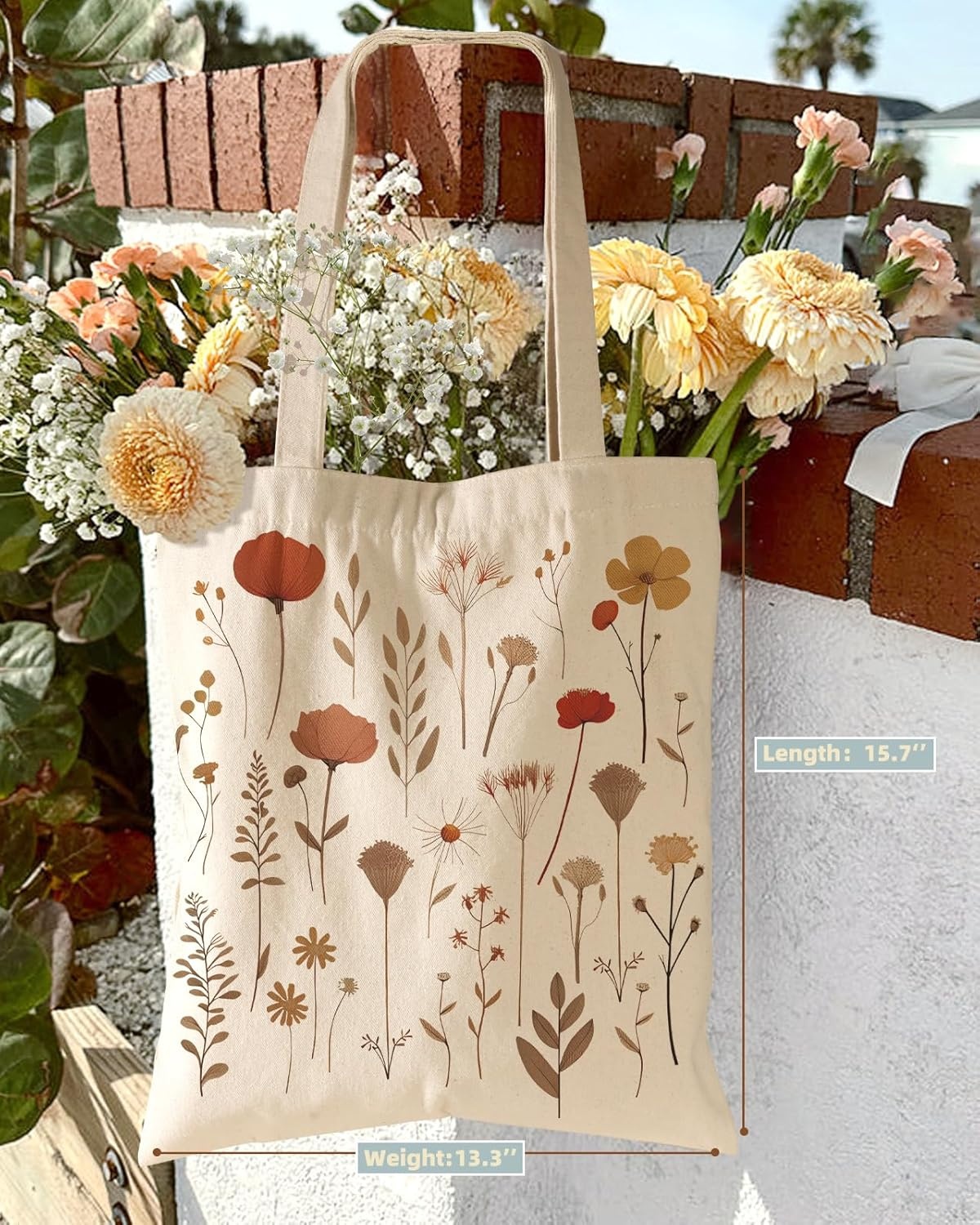 image:imageMiss Adola Aesthetic Cottonseed Tote Bag for Women with Magnetic Buckle and Inner Pocket for Lady Cloth Cotton Tote BagRed Flower