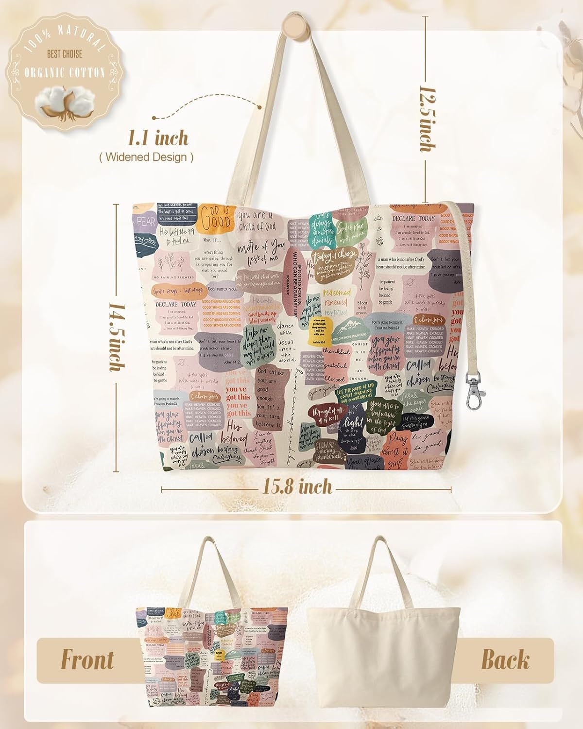 image:imageMiss Adola Large Tote Bag for Women Aesthetic Cute Big Canvas Bags with Zipper Cotton Shoulder Bag for Gym Travel WorkCollage Text