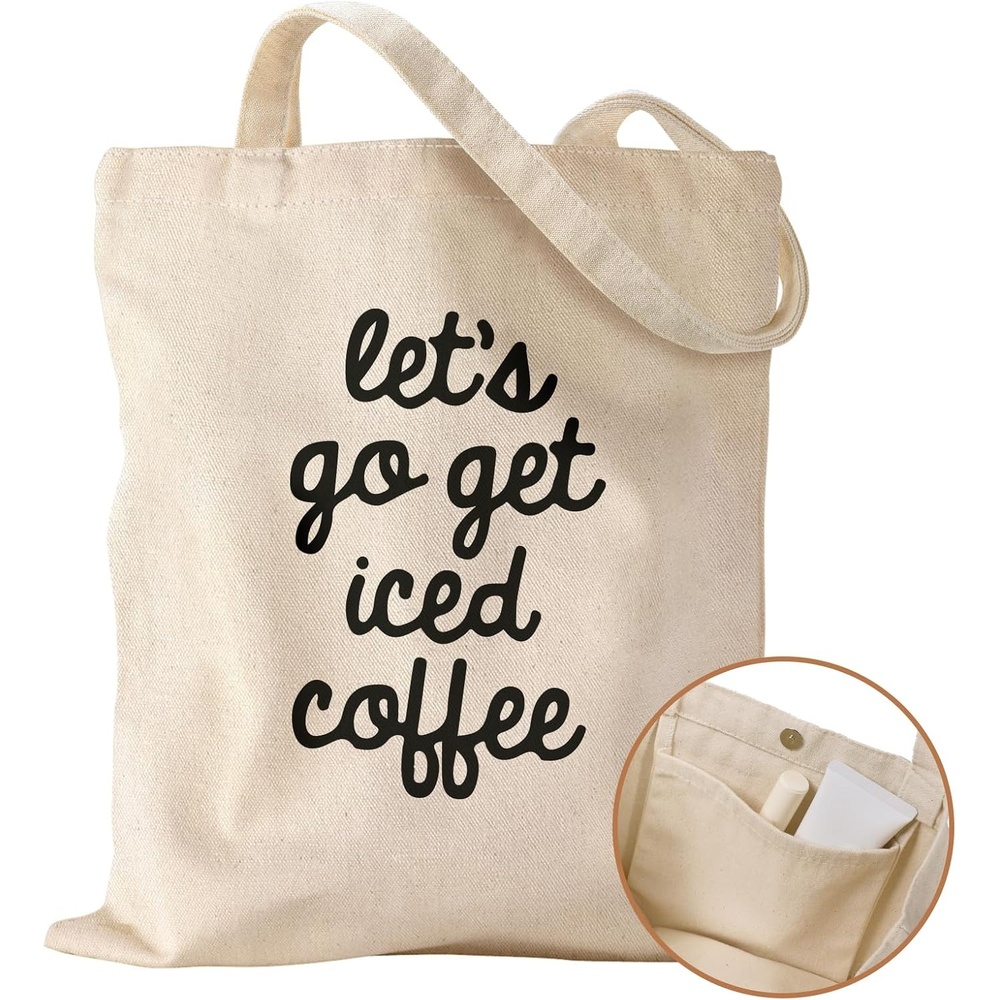 image:imageMiss Adola Aesthetic Cottonseed Tote Bag for Women with Magnetic Buckle and Inner Pocket for Lady Cloth Cotton Tote BagIce Coffee