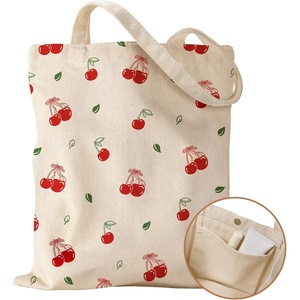 image:imageMiss Adola Aesthetic Cottonseed Tote Bag for Women  with Magnetic Buckle and Inner Pocket for Lady Cloth Cotton Tote BagBow Cherry