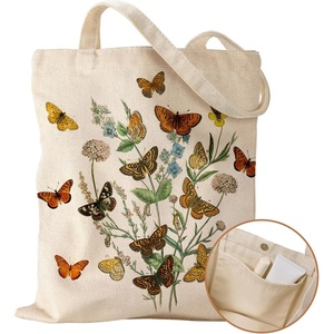image:imageMiss Adola Aesthetic Cottonseed Tote Bag for Women  with Magnetic Buckle and Inner Pocket for Lady Cloth Cotton Tote BagButterfly Flower