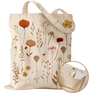 image:imageMiss Adola Aesthetic Cottonseed Tote Bag for Women  with Magnetic Buckle and Inner Pocket for Lady Cloth Cotton Tote BagRed Flower