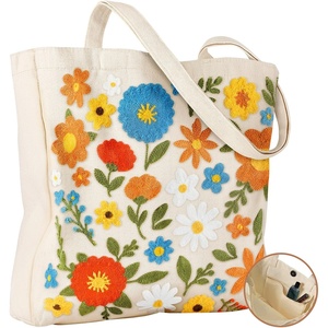image:imageMiss Adola Embroidery Canvas Tote Bag for Women  Reusable Totes with Pocket amp Buckle Aesthetic Cute Grocery Shoulder BagColorful Flower