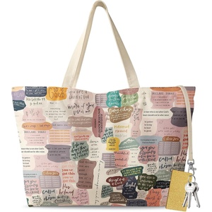image:imageMiss Adola Large Tote Bag for Women  Aesthetic Cute Big Canvas Bags with Zipper Cotton Shoulder Bag for Gym Travel WorkCollage Text