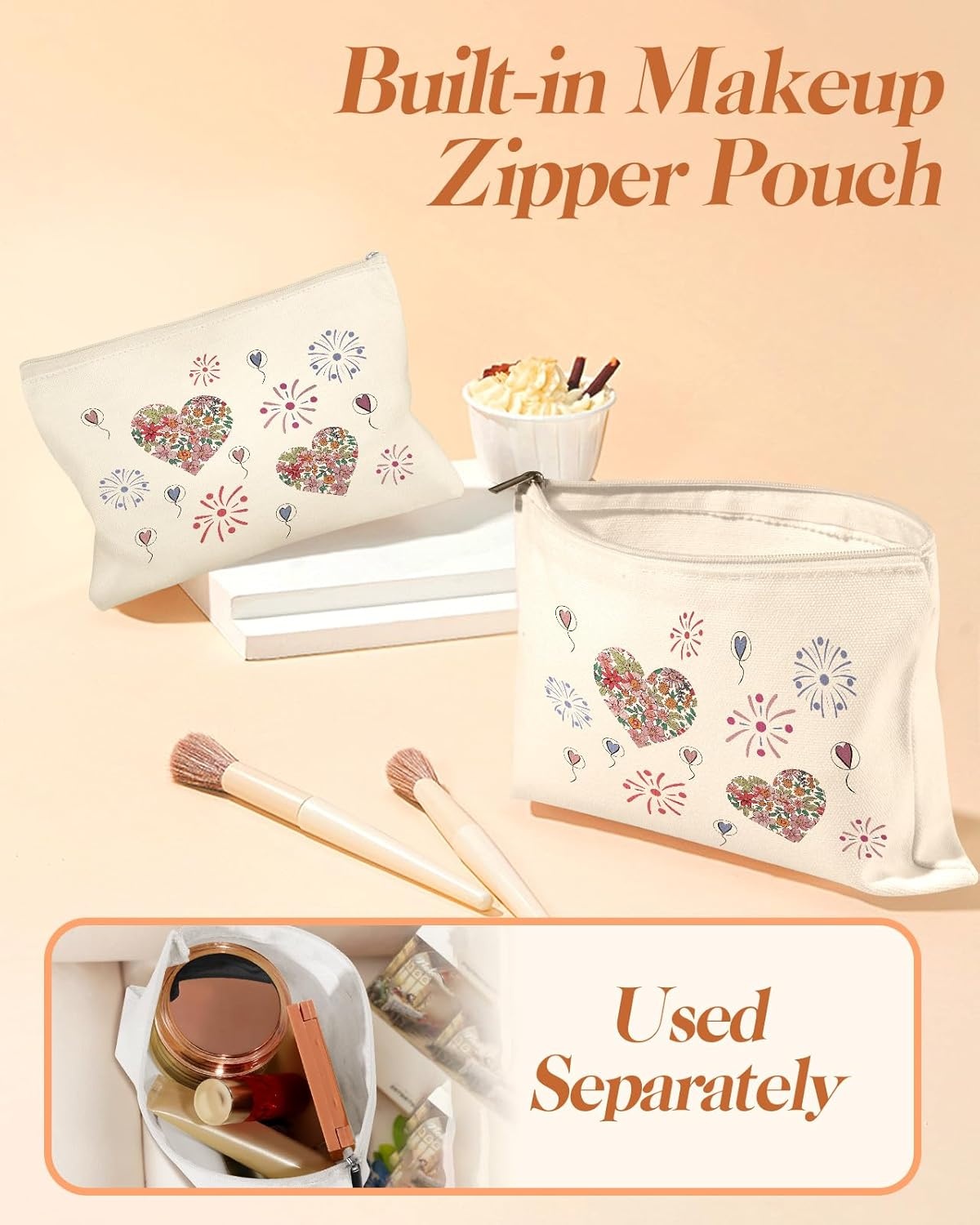 image:imageMiss Adola 2 Pack Canvas Tote Bag with Makeup Pouch Aesthetic Cute Women Reusable Canvas Bag for Shopping Work TravelFlower Castles