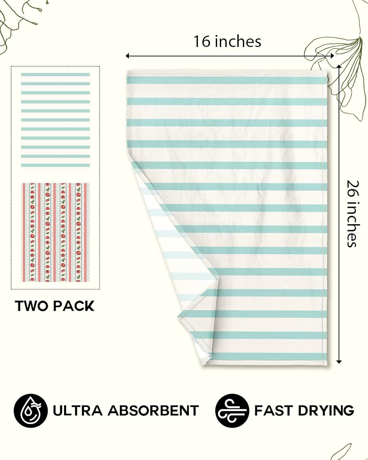 image:imageMiss Adola 2 Pack Flour Sack Kitchen Towels 16x26 Inch Cotton Dish Towels with Hanging Loop Reusable Geometric Boho Modern Retro Tea Towel Absorbent Dishcloths Home Decor Beige Checkered FlowerStripe Fruit