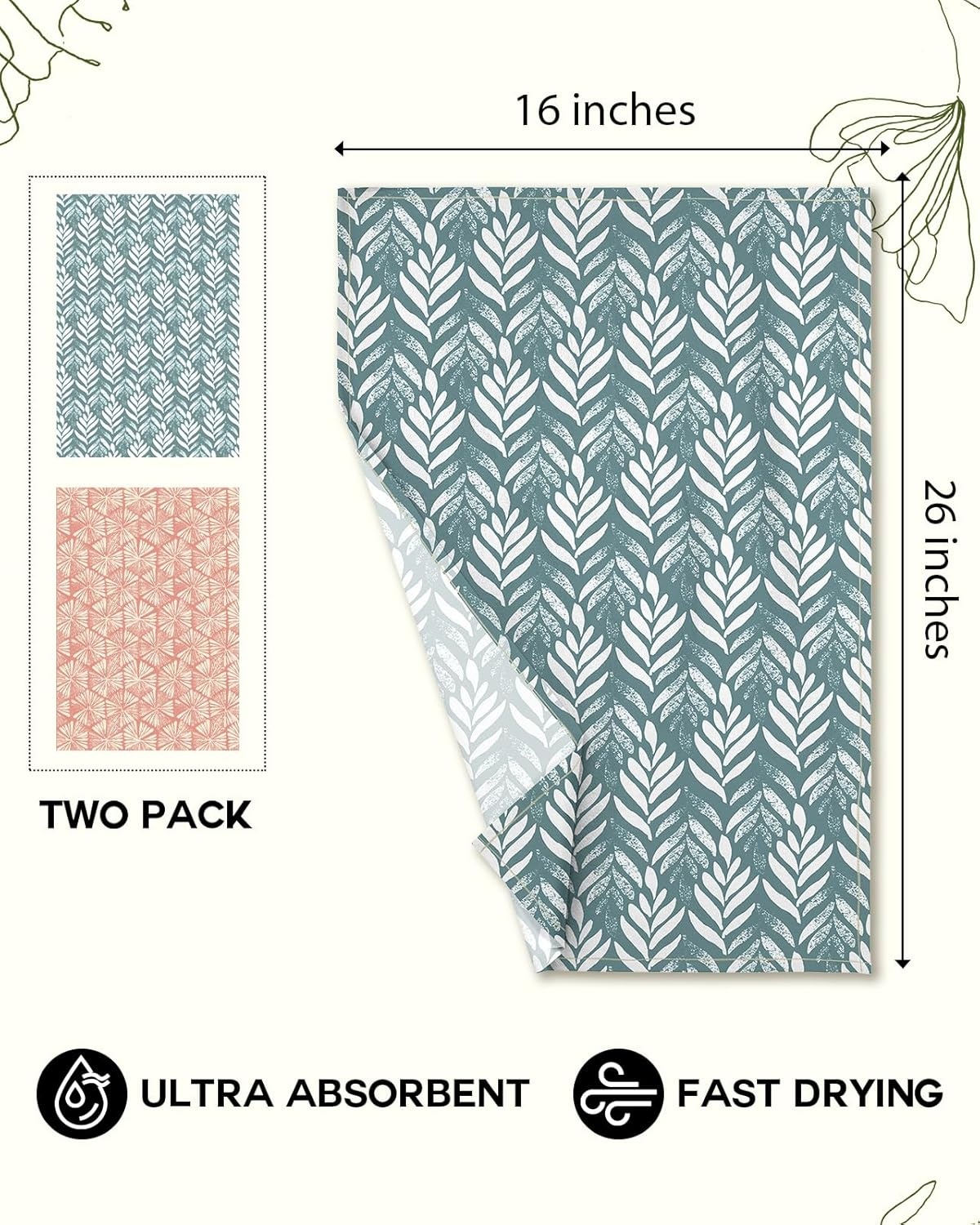 image:imageMiss Adola 2 Pack Flour Sack Kitchen Towels 16x26 Inch Cotton Dish Towels with Hanging Loop Reusable Geometric Boho Modern Retro Tea Towel Absorbent Dishcloths Home Decor Beige Checkered FlowerBotanical Flower