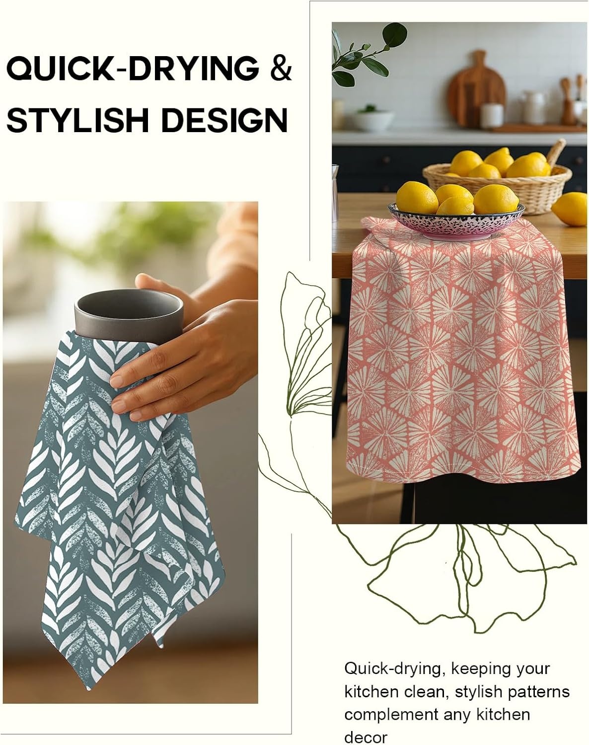 image:imageMiss Adola 2 Pack Flour Sack Kitchen Towels 16x26 Inch Cotton Dish Towels with Hanging Loop Reusable Geometric Boho Modern Retro Tea Towel Absorbent Dishcloths Home Decor Beige Checkered FlowerBotanical Flower