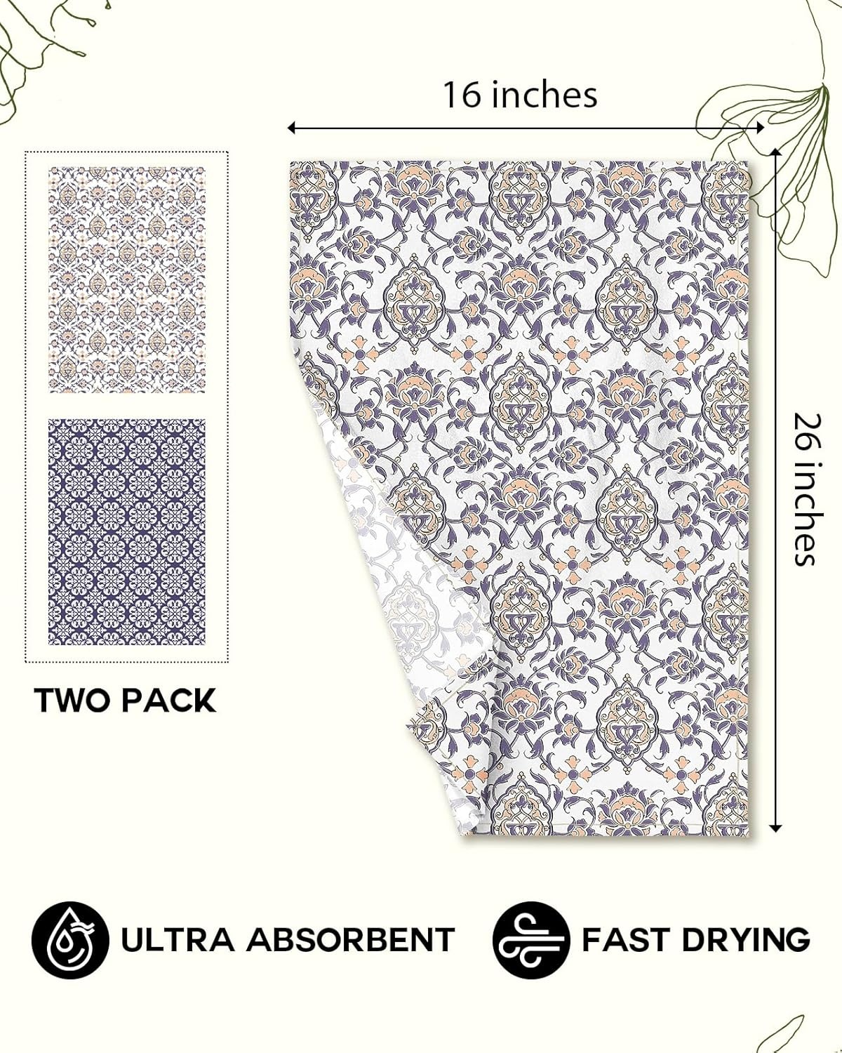 image:imageMiss Adola 2 Pack Flour Sack Kitchen Towels 16x26 Inch Cotton Dish Towels with Hanging Loop Reusable Geometric Boho Modern Tea Towel Absorbent Dishcloths Home Decor Beige BohemiaBlue Boho Style