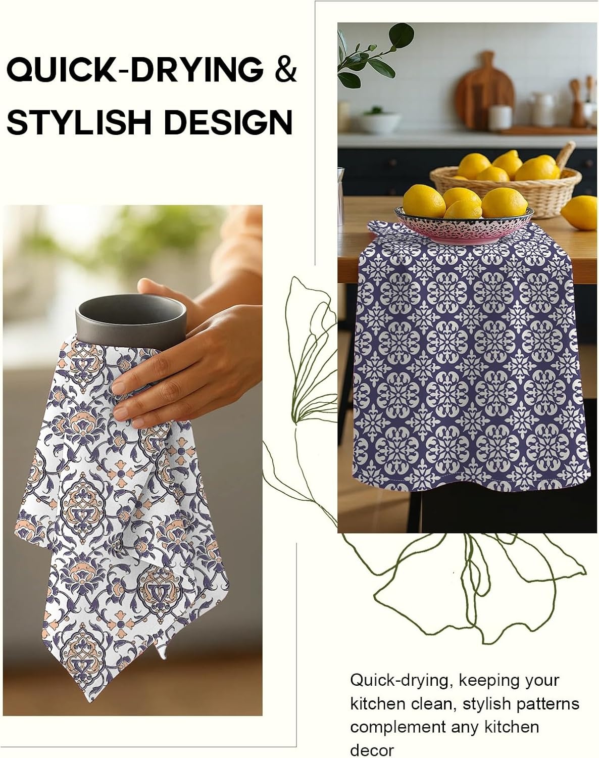 image:imageMiss Adola 2 Pack Flour Sack Kitchen Towels 16x26 Inch Cotton Dish Towels with Hanging Loop Reusable Geometric Boho Modern Tea Towel Absorbent Dishcloths Home Decor Beige BohemiaBlue Boho Style