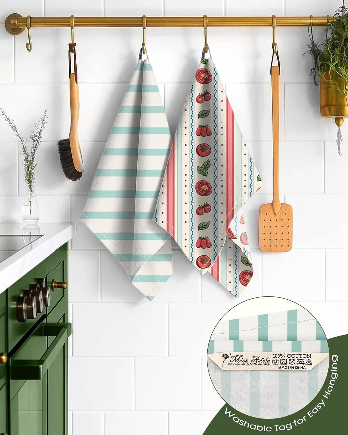 image:imageMiss Adola 2 Pack Flour Sack Kitchen Towels 16x26 Inch Cotton Dish Towels with Hanging Loop Reusable Geometric Boho Modern Tea Towel Absorbent Dishcloths Home Decor Beige BohemiaStripe Fruit