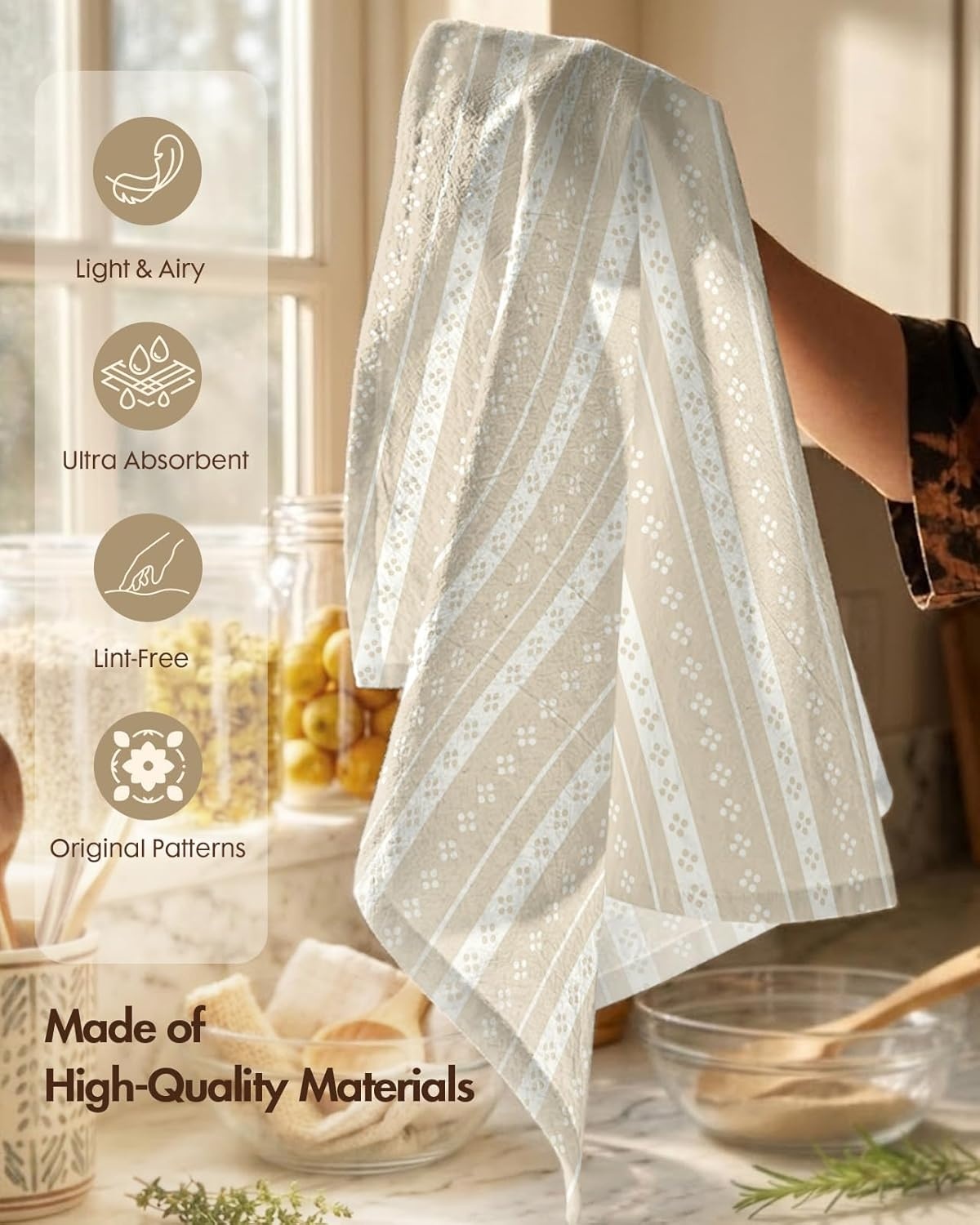 image:imageMiss Adola 2 Pack Flour Sack Kitchen Towels 16x26 Inch Cotton Dish Towels with Hanging Loop Reusable Geometric Boho Modern Tea Towel Absorbent Dishcloths Home Decor Beige BohemiaBeige Bohemia