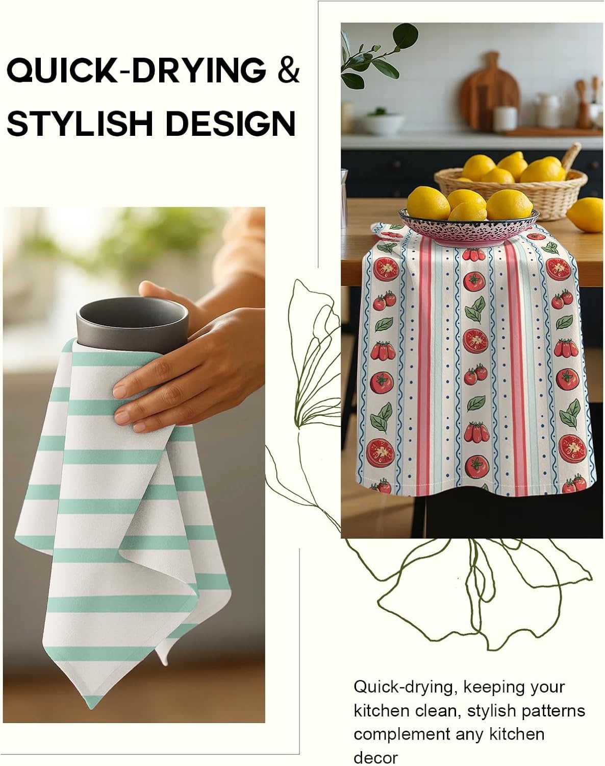 image:imageMiss Adola 2 Pack Flour Sack Kitchen Towels 16x26 Inch Cotton Dish Towels with Hanging Loop Reusable Geometric Boho Modern Tea Towel Absorbent Dishcloths Home Decor Beige BohemiaStripe Fruit