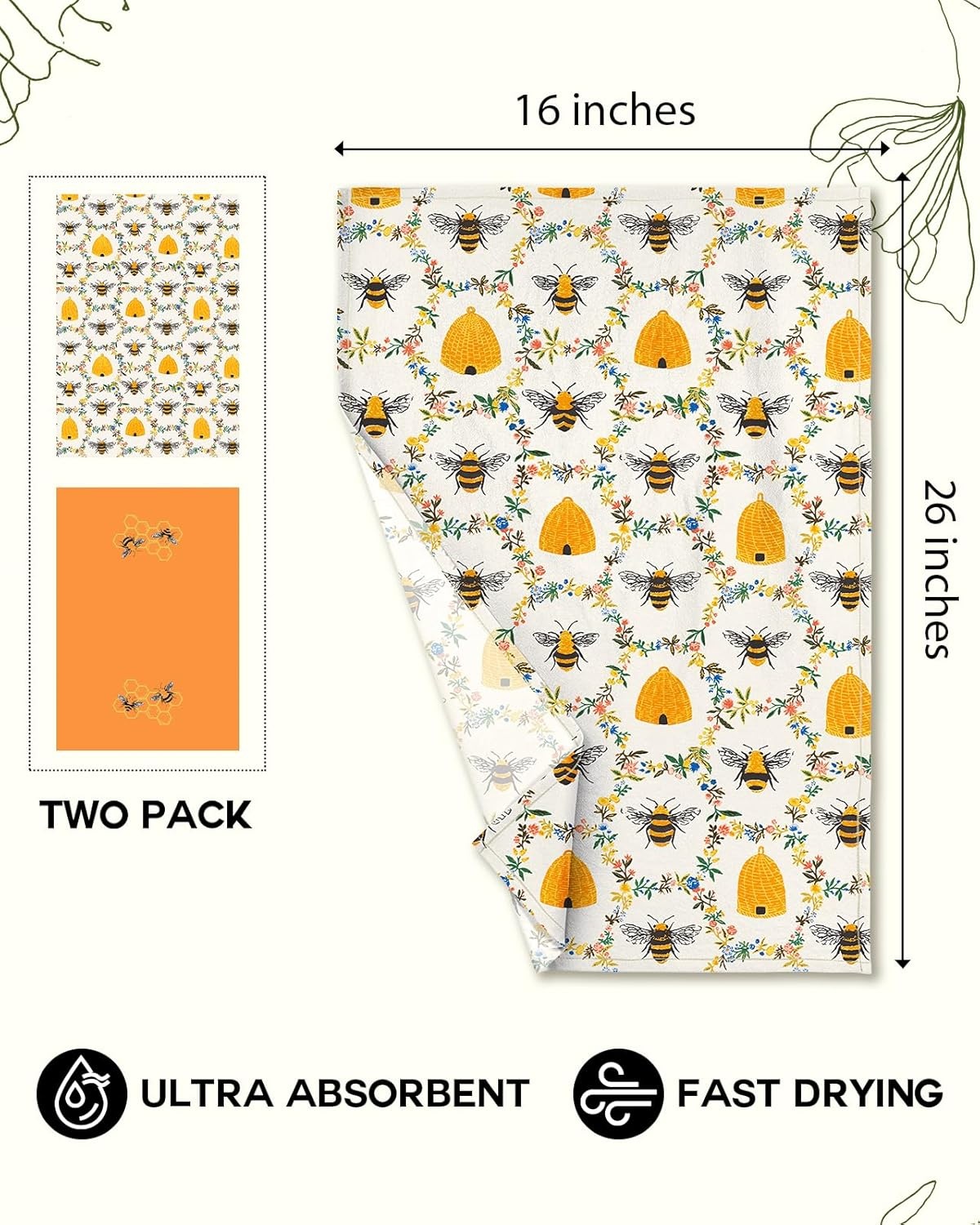 image:imageMiss Adola 2 Pack Flour Sack Kitchen Towels 16x26 Inch Cotton Dish Towels with Hanging Loop Reusable Geometric Boho Modern Tea Towel Absorbent Dishcloths Home Decor Beige BohemiaOrange Bee