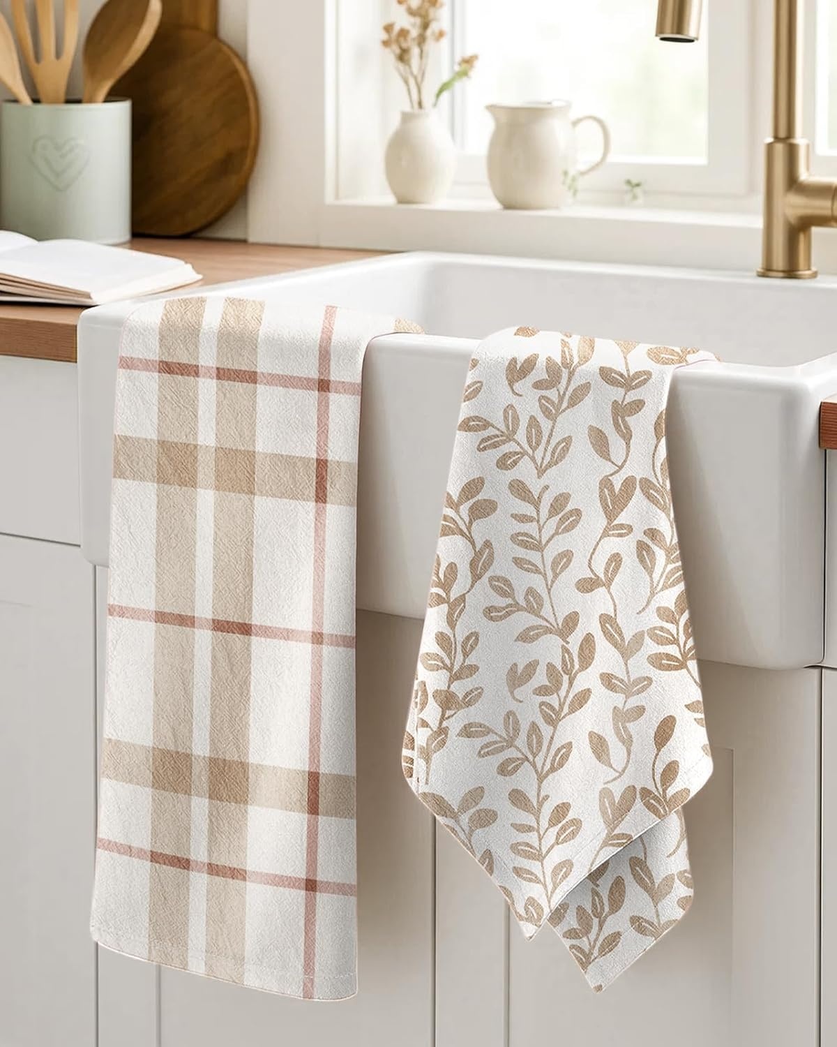 image:imageMiss Adola 2pcs Flour Sack Kitchen Towels 18x 26 Cotton Kitchen Hand Towels with Hanging Loop Reusable Geometric Girly Plaid Floral Tea Towel Absorbent Dishcloths Home Decor Pink FlowerBotanical Floral