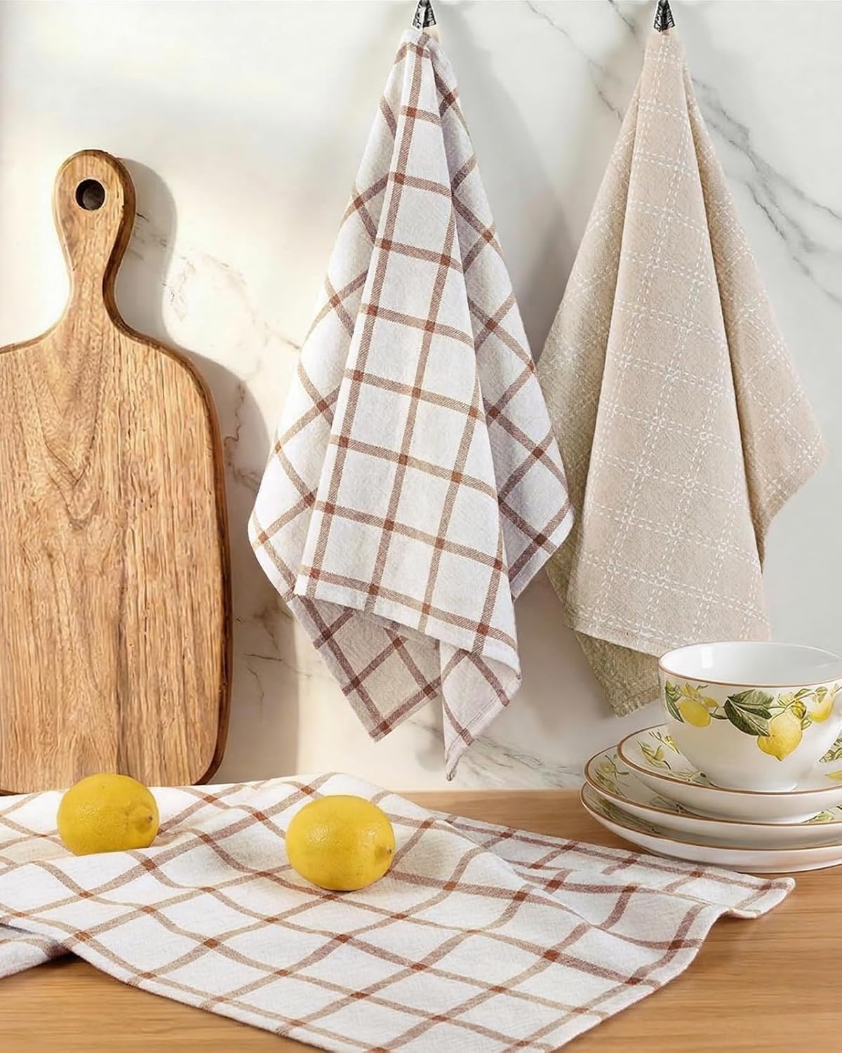 image:imageMiss Adola 2pcs Flour Sack Kitchen Towels 18x 26 Cotton Kitchen Hand Towels with Hanging Loop Reusable Geometric Girly Plaid Floral Tea Towel Absorbent Dishcloths Home Decor Pink FlowerCheckered