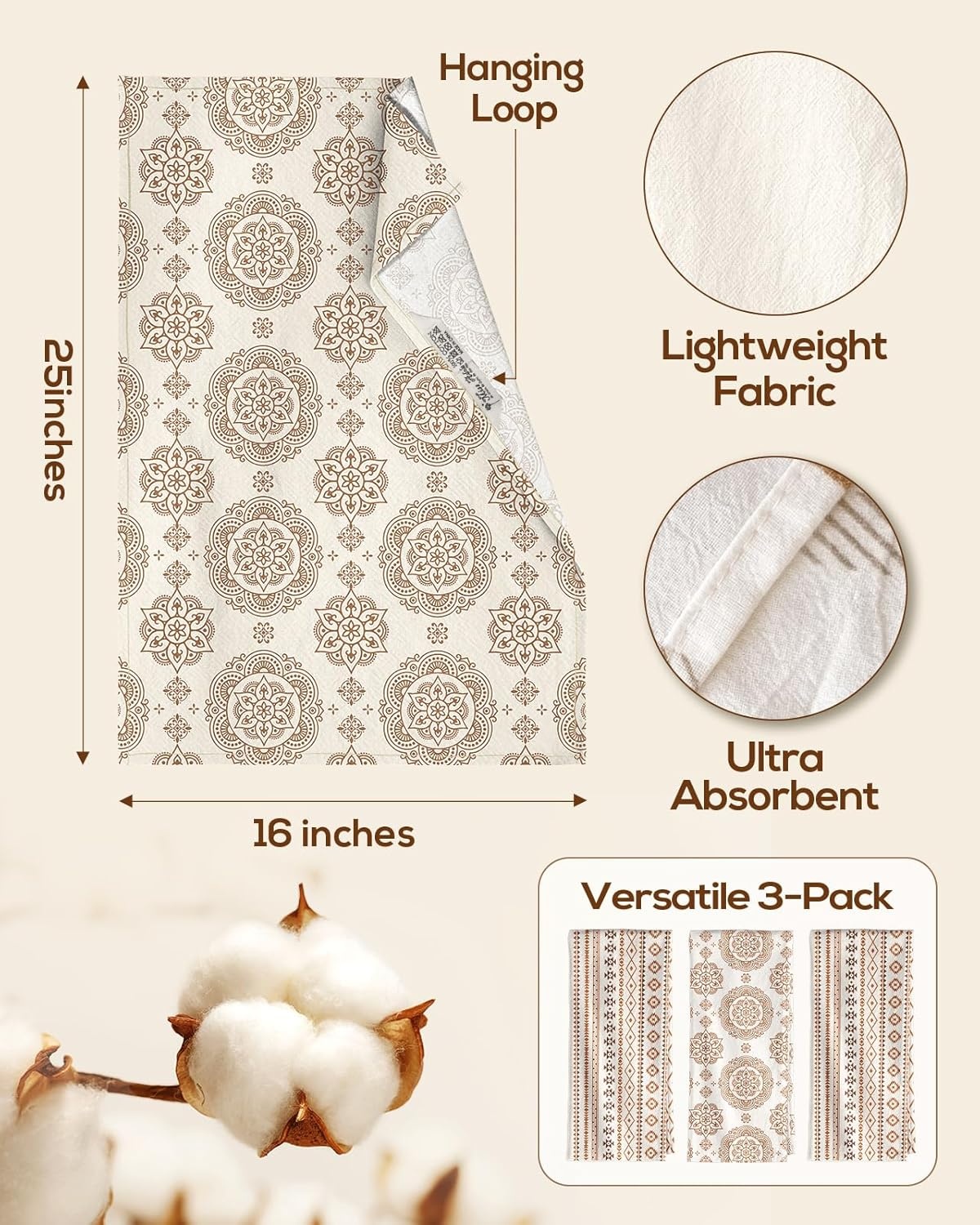 image:imageMiss Adola 2pcs Flour Sack Kitchen Towels 18x 26 Cotton Kitchen Hand Towels with Hanging Loop Reusable Geometric Girly Plaid Floral Tea Towel Absorbent Dishcloths Home Decor Pink FlowerBohemian