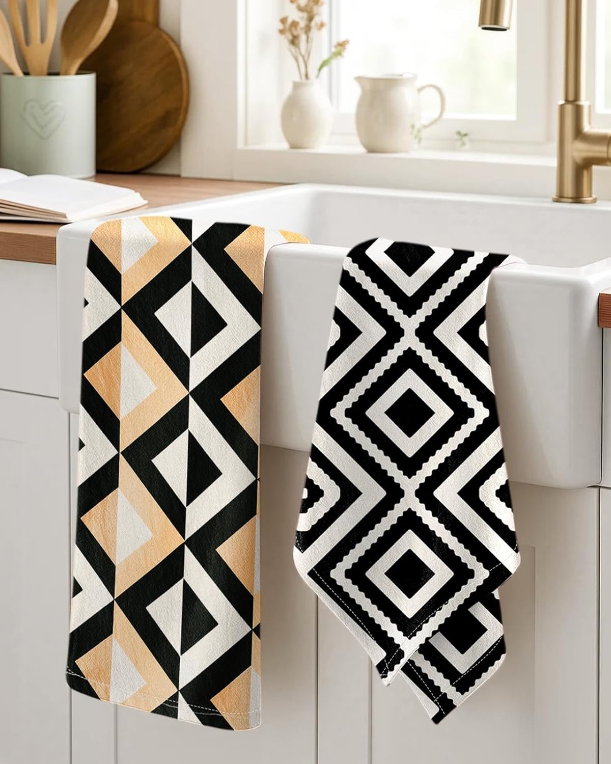 image:imageMiss Adola 2pcs Flour Sack Kitchen Towels 18x 26 Cotton Kitchen Hand Towels with Hanging Loop Reusable Geometric Girly Plaid Floral Tea Towel Absorbent Dishcloths Home Decor Pink FlowerModern Geometric