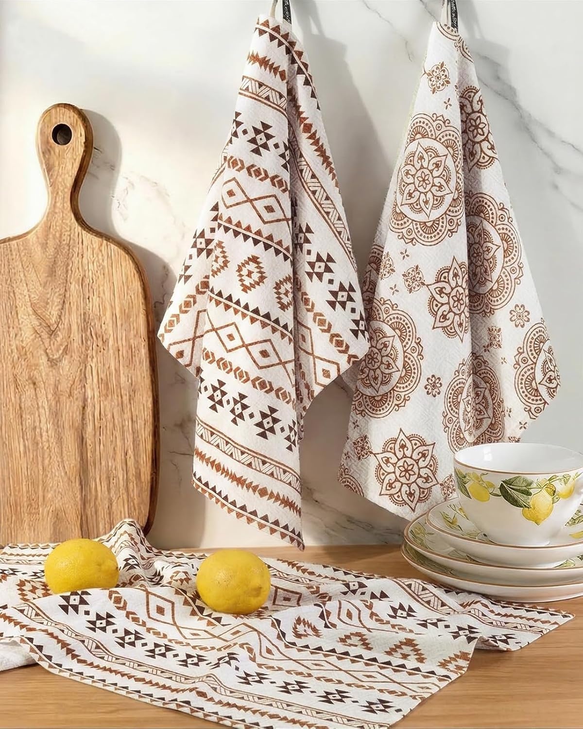 image:imageMiss Adola 2pcs Flour Sack Kitchen Towels 18x 26 Cotton Kitchen Hand Towels with Hanging Loop Reusable Geometric Girly Plaid Floral Tea Towel Absorbent Dishcloths Home Decor Pink FlowerBohemian