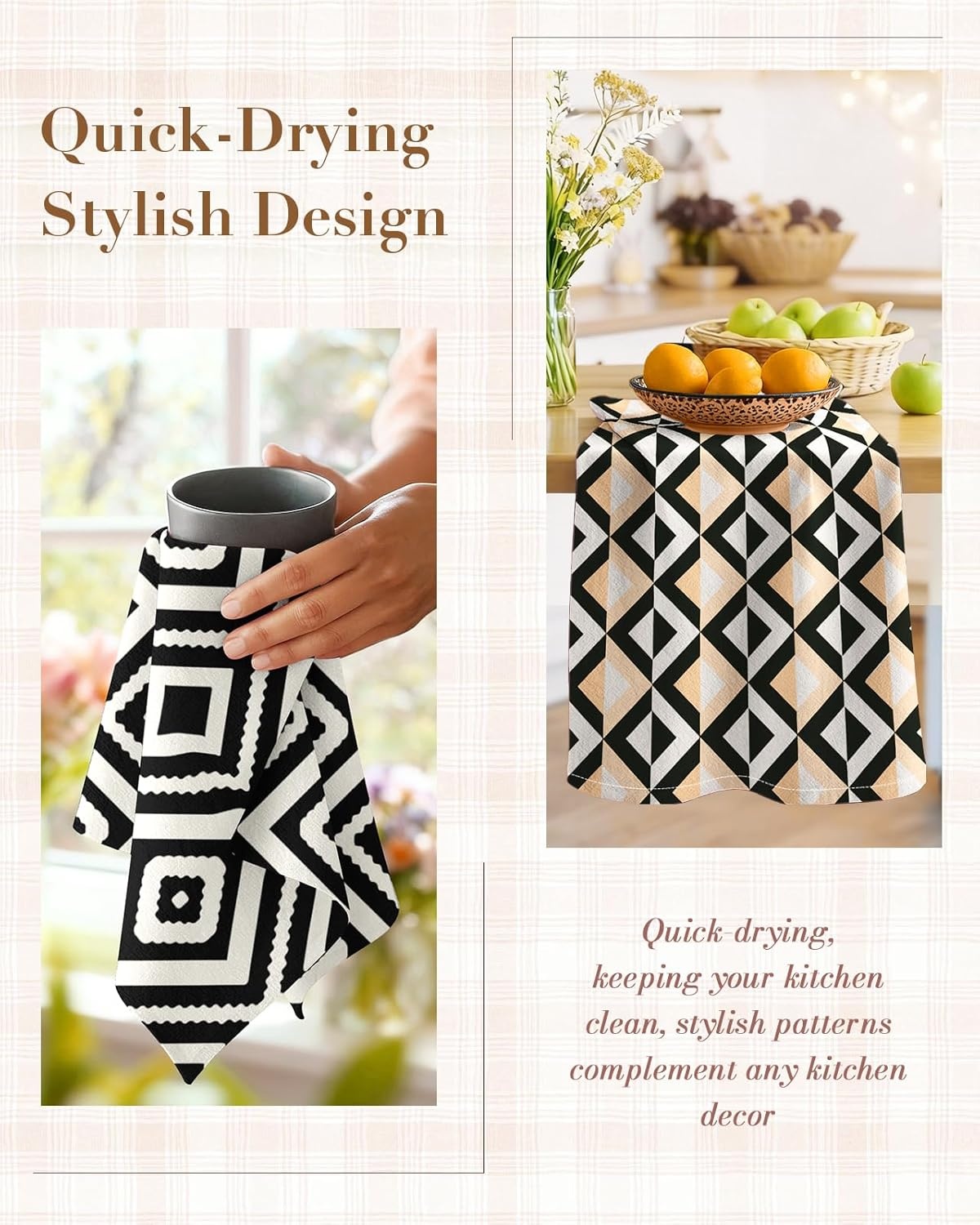 image:imageMiss Adola 2pcs Flour Sack Kitchen Towels 18x 26 Cotton Kitchen Hand Towels with Hanging Loop Reusable Geometric Girly Plaid Floral Tea Towel Absorbent Dishcloths Home Decor Pink FlowerModern Geometric