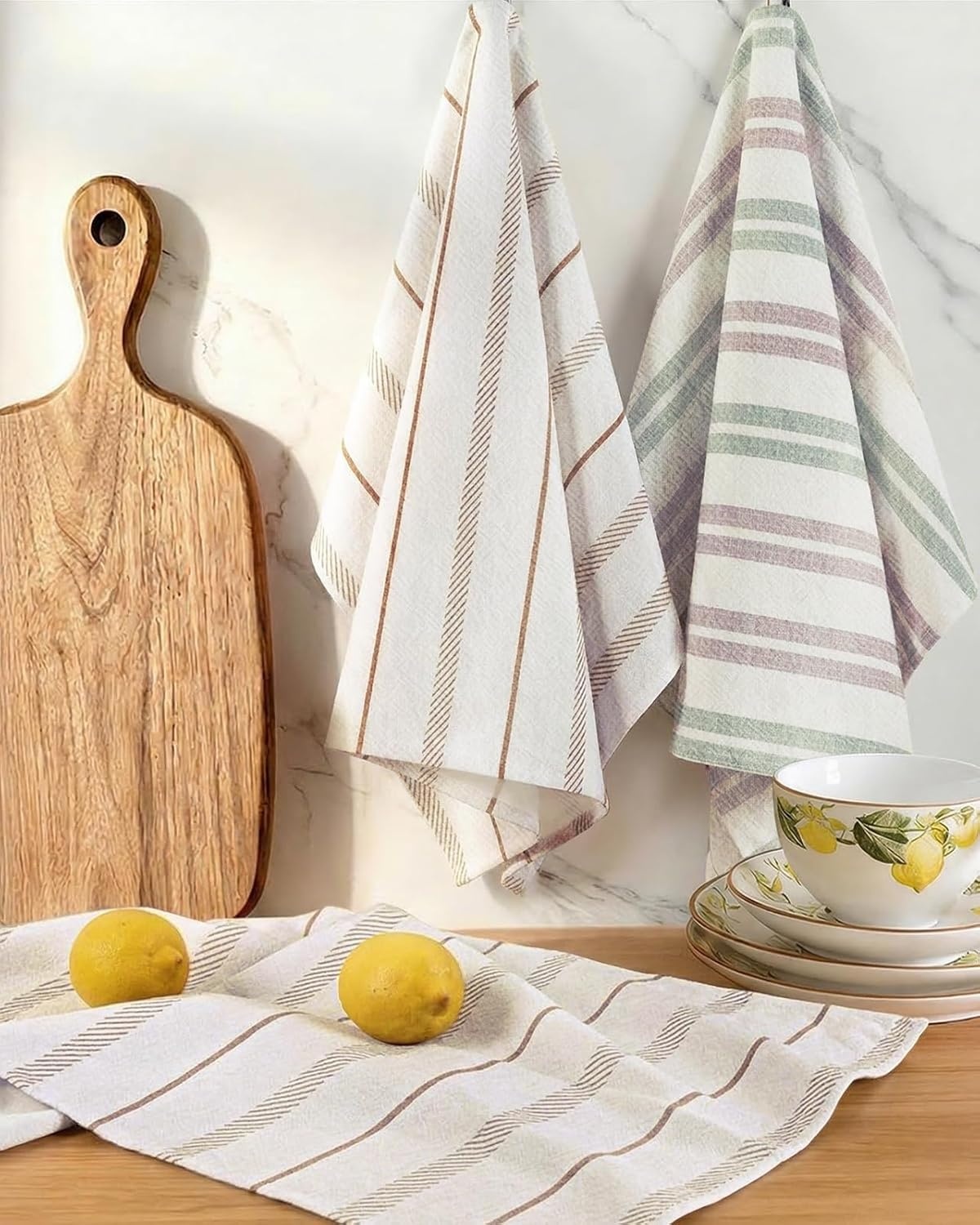 image:imageMiss Adola 2pcs Flour Sack Kitchen Towels 18x 26 Cotton Kitchen Hand Towels with Hanging Loop Reusable Geometric Girly Plaid Floral Tea Towel Absorbent Dishcloths Home Decor Pink FlowerStriped