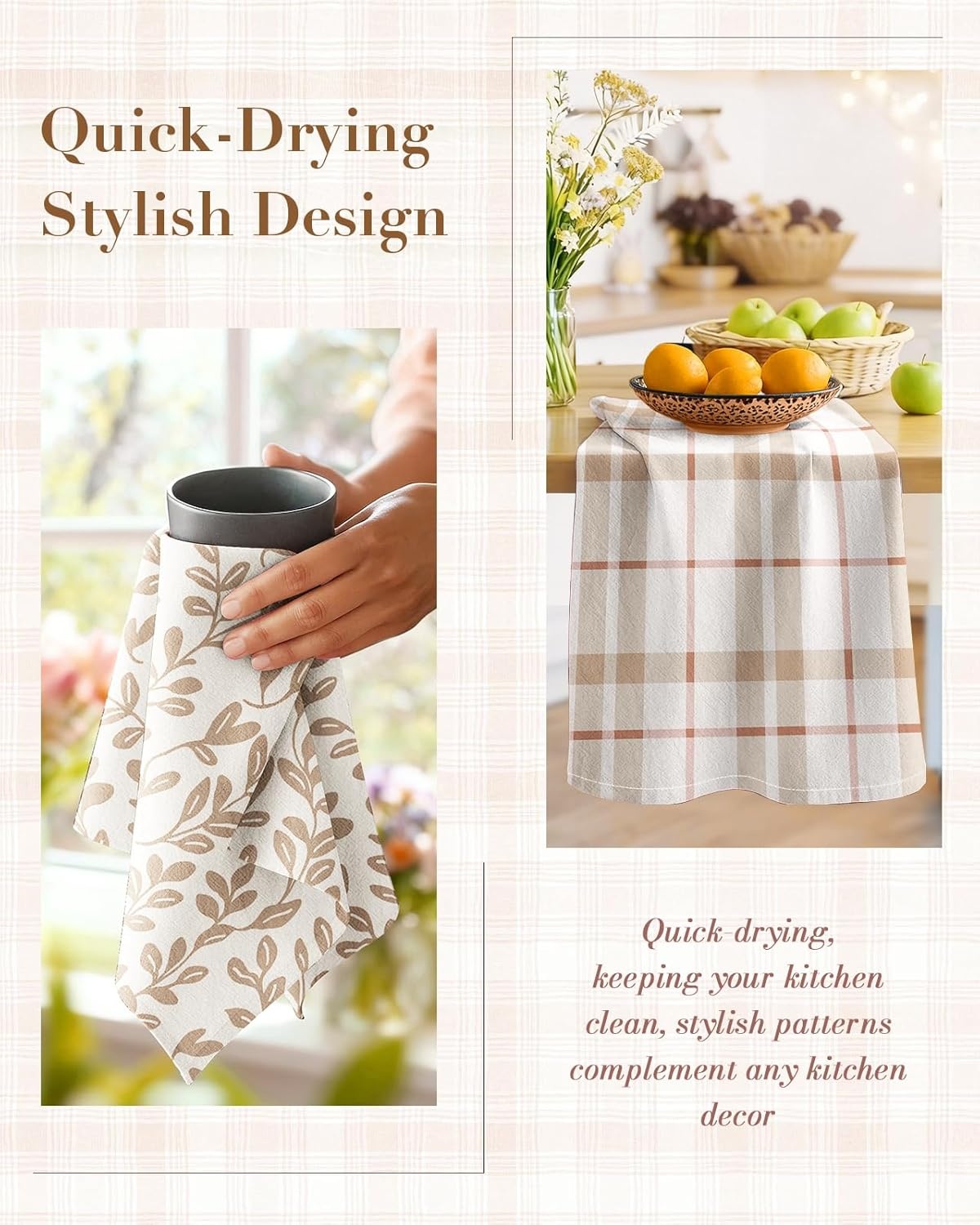 image:imageMiss Adola 2pcs Flour Sack Kitchen Towels 18x 26 Cotton Kitchen Hand Towels with Hanging Loop Reusable Geometric Girly Plaid Floral Tea Towel Absorbent Dishcloths Home Decor Pink FlowerBotanical Floral
