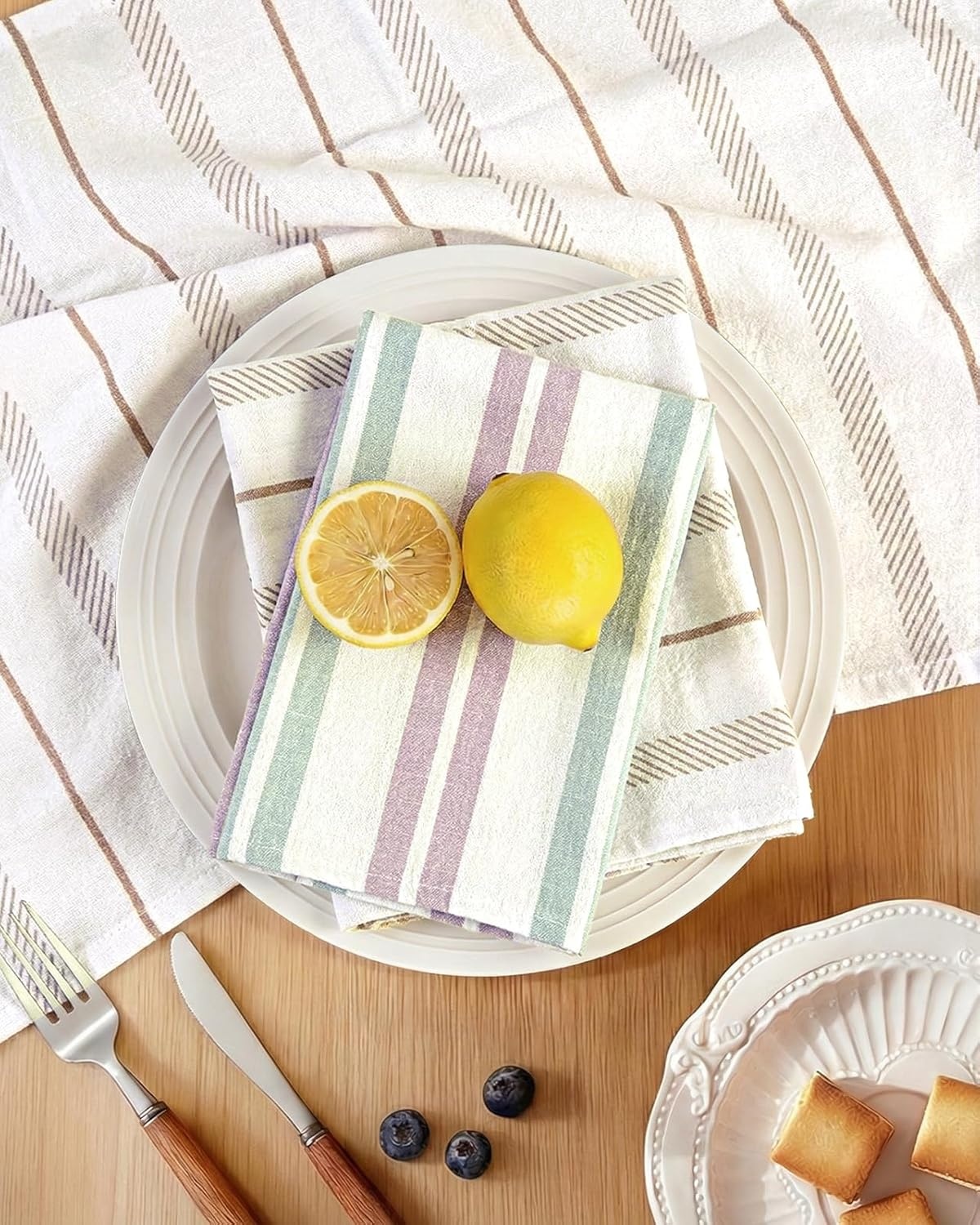 image:imageMiss Adola 2pcs Flour Sack Kitchen Towels 18x 26 Cotton Kitchen Hand Towels with Hanging Loop Reusable Geometric Girly Plaid Floral Tea Towel Absorbent Dishcloths Home Decor Pink FlowerStriped