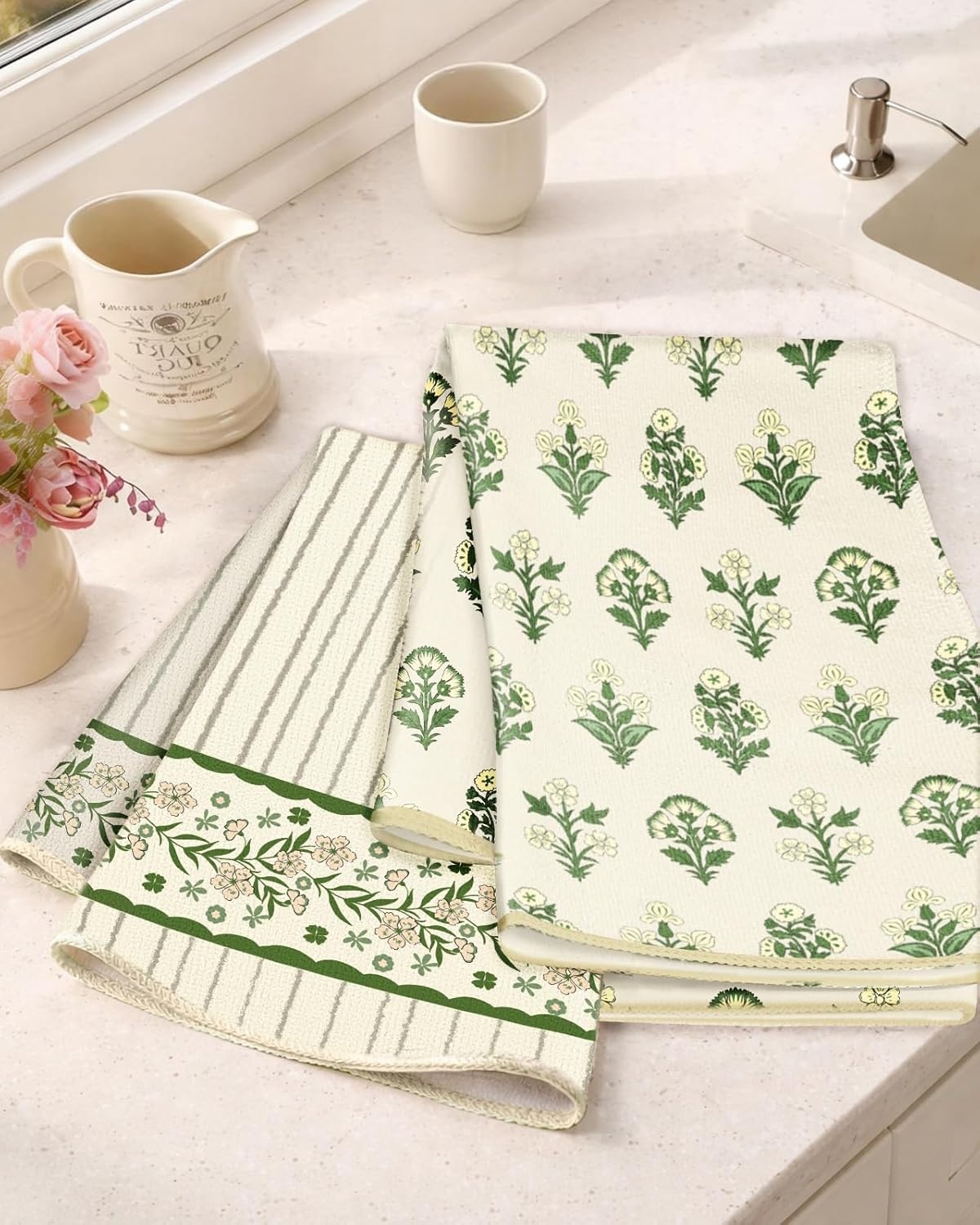 image:imageMiss Adola 2pcs Microfiber Kitchen Towels Boho Kitchen Towels Set of 2 with Hanging Loop Decorative Absorbent 18x26 Inch Hand Towel Botanical Design Dish Cloth for Housewarming Gift French CountryFrench Country