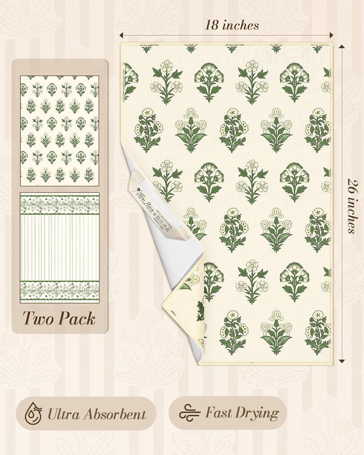 image:imageMiss Adola 2pcs Microfiber Kitchen Towels Boho Kitchen Towels Set of 2 with Hanging Loop Decorative Absorbent 18x26 Inch Hand Towel Botanical Design Dish Cloth for Housewarming Gift French CountryFrench Country