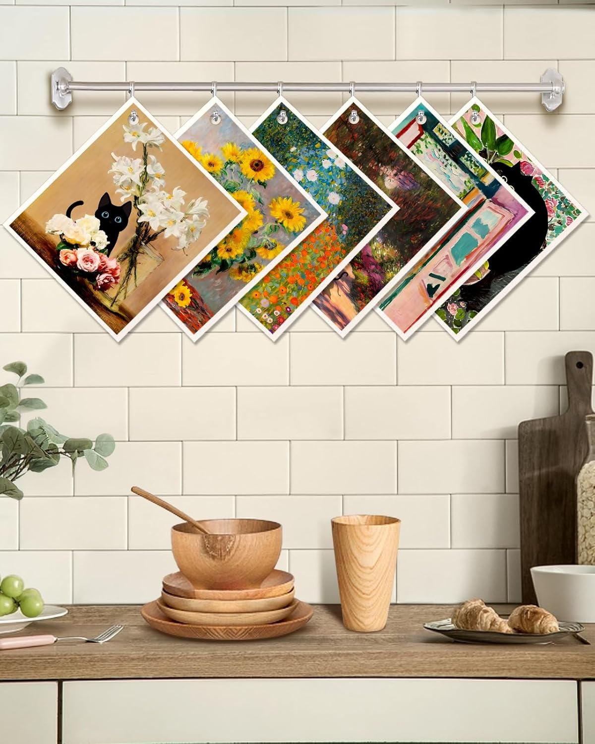 image:imageMiss Adola 6 Pack Swedish Dishcloths for Kitchen Reusable Dish Cloths for Washing Dishes Absorbent Cute Funny Kitchen Towels Cleaning Sponge Floral CatCat in Flowers