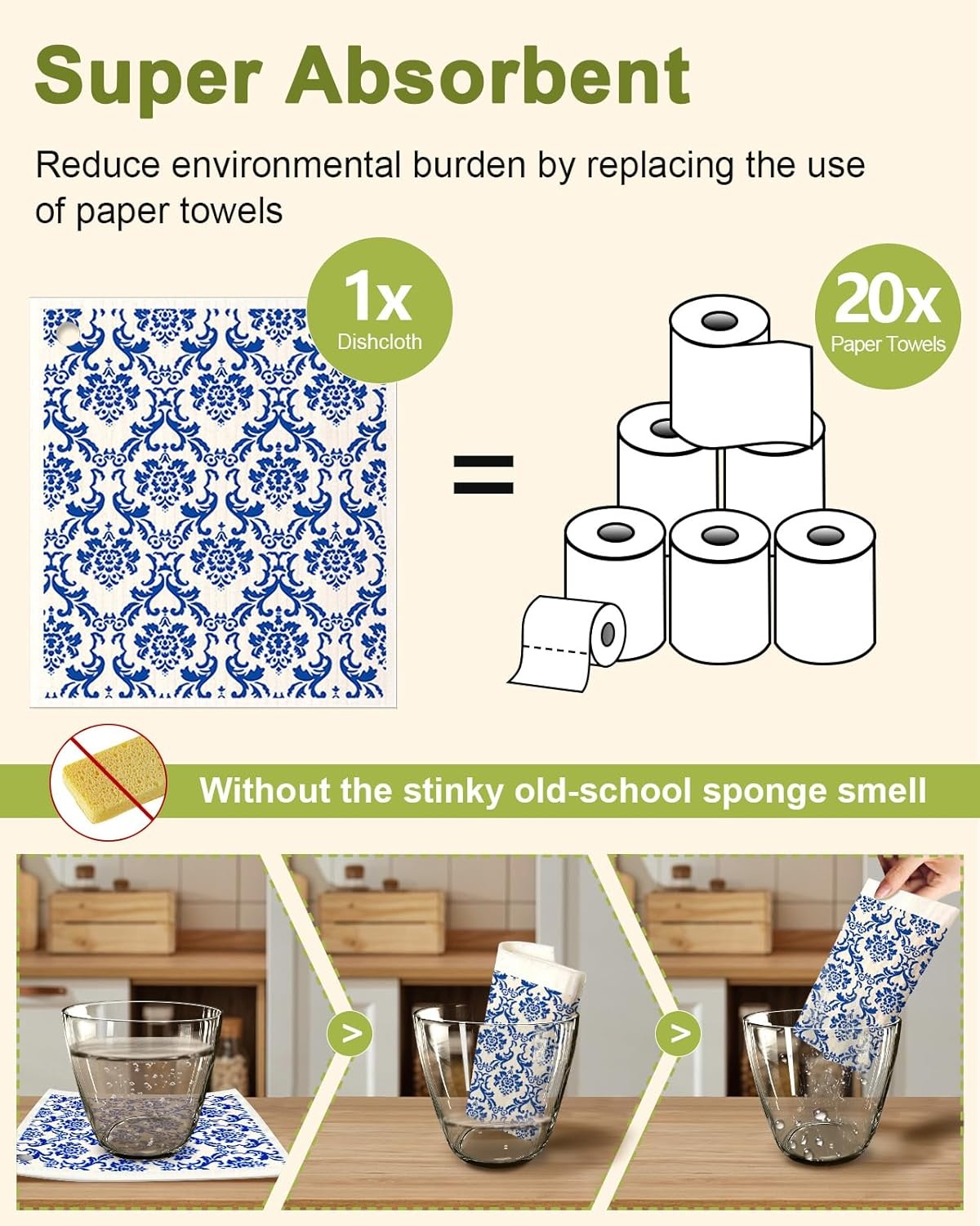 image:imageMiss Adola 6 Pack Swedish Dishcloths for Kitchen Reusable Dish Cloths for Washing Dishes Absorbent Cute Funny Kitchen Towels Cleaning Sponge Floral CatCeramic Style