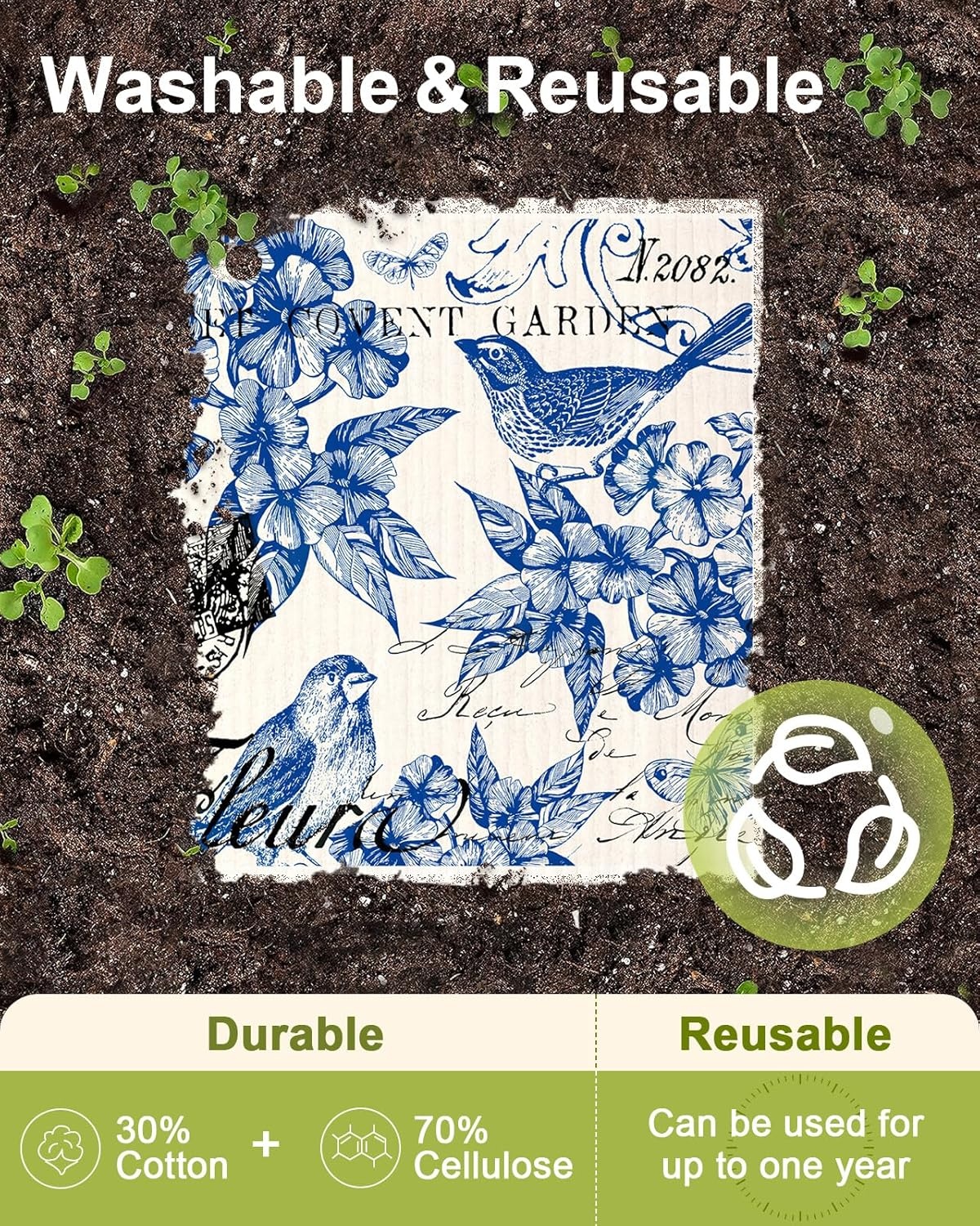 image:imageMiss Adola 6 Pack Swedish Dishcloths for Kitchen Reusable Dish Cloths for Washing Dishes Absorbent Cute Funny Kitchen Towels Cleaning Sponge Floral CatCeramic Style
