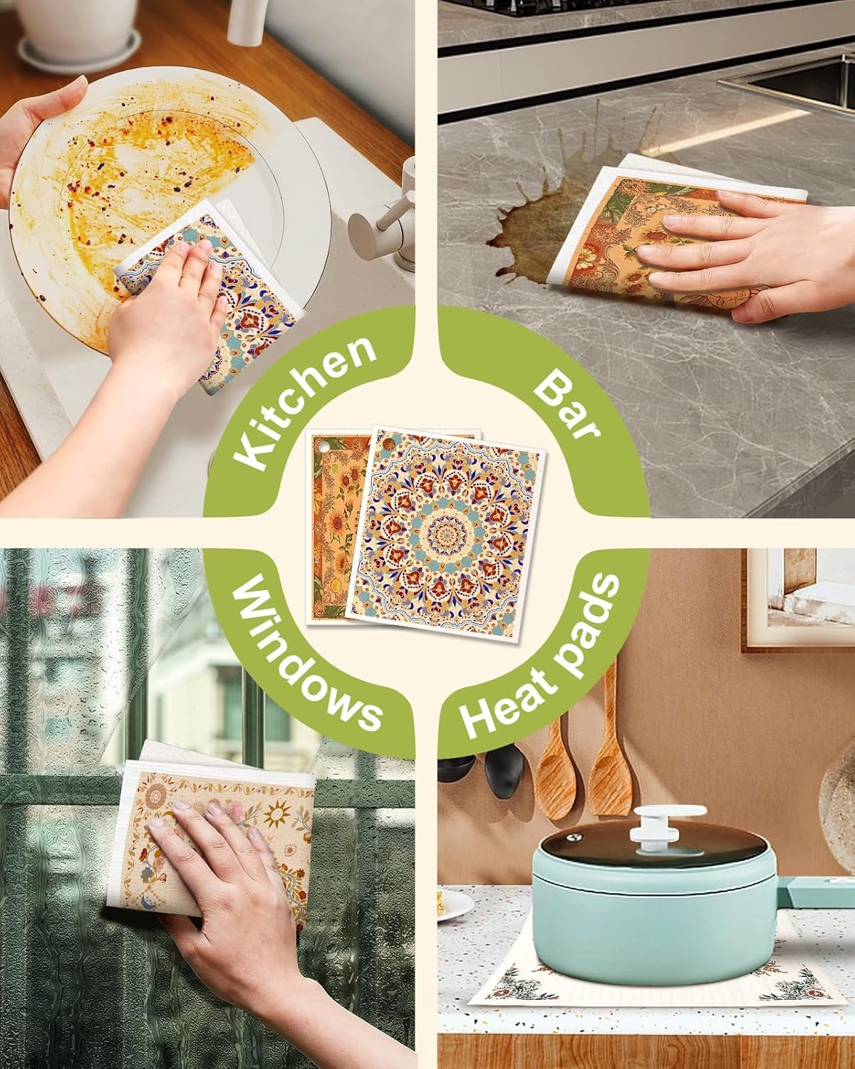 image:imageMiss Adola 6 Pack Swedish Dishcloths for Kitchen Reusable Dish Cloths for Washing Dishes Absorbent Cute Funny Kitchen Towels Cleaning Sponge Floral CatBohemi