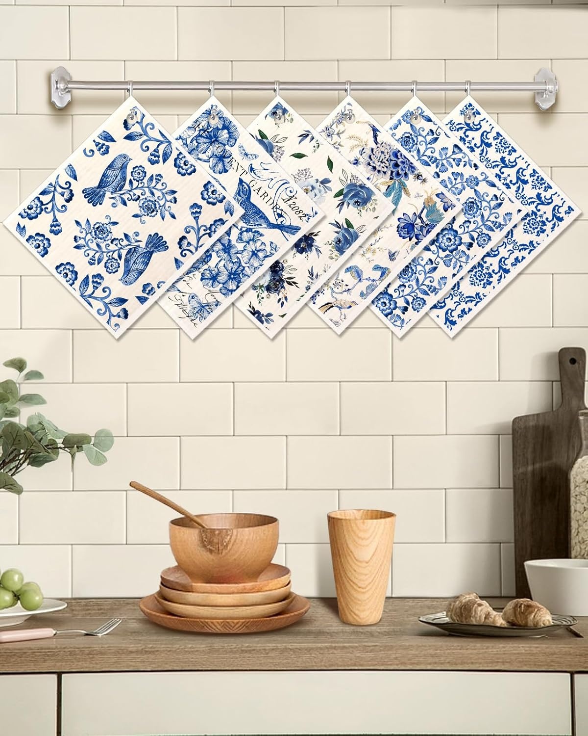 image:imageMiss Adola 6 Pack Swedish Dishcloths for Kitchen Reusable Dish Cloths for Washing Dishes Absorbent Cute Funny Kitchen Towels Cleaning Sponge Floral CatCeramic Style