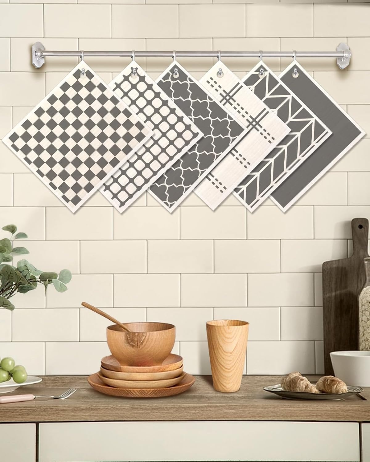 image:imageMiss Adola 6 Pack Swedish Dishcloths for Kitchen Reusable Dish Cloths for Washing Dishes Absorbent Cute Funny Kitchen Towels Cleaning Sponge Floral CatGrey Checked