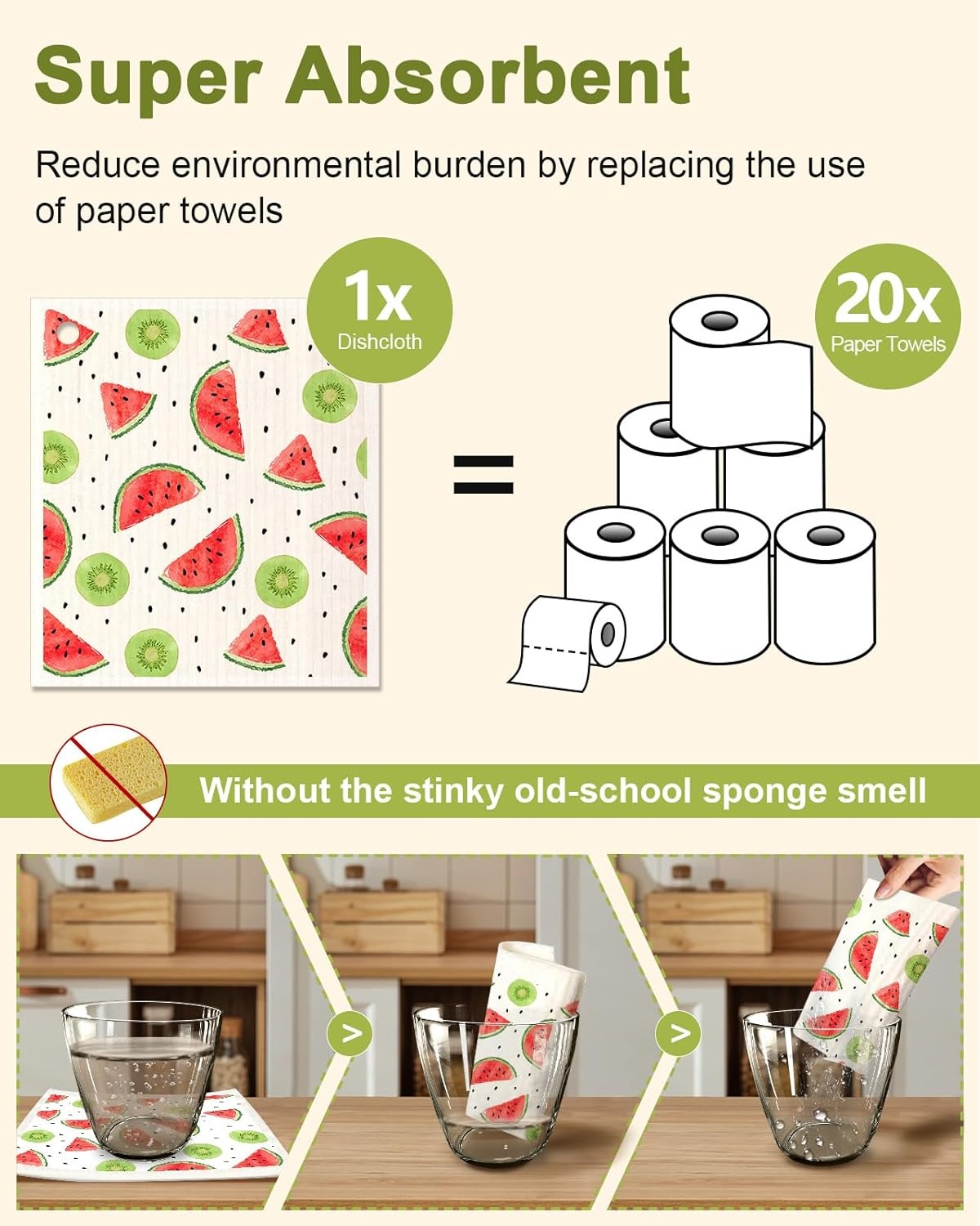 image:imageMiss Adola 6 Pack Swedish Dishcloths for Kitchen Reusable Dish Cloths for Washing Dishes Absorbent Cute Funny Kitchen Towels Cleaning Sponge Floral CatLemon Fruit