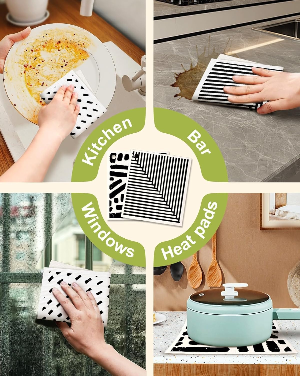 image:imageMiss Adola 6 Pack Swedish Dishcloths for Kitchen Reusable Dish Cloths for Washing Dishes Absorbent Cute Funny Kitchen Towels Cleaning Sponge Floral CatLine Drawing