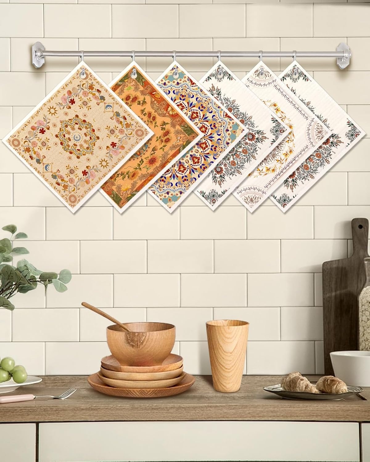 image:imageMiss Adola 6 Pack Swedish Dishcloths for Kitchen Reusable Dish Cloths for Washing Dishes Absorbent Cute Funny Kitchen Towels Cleaning Sponge Floral CatBohemi