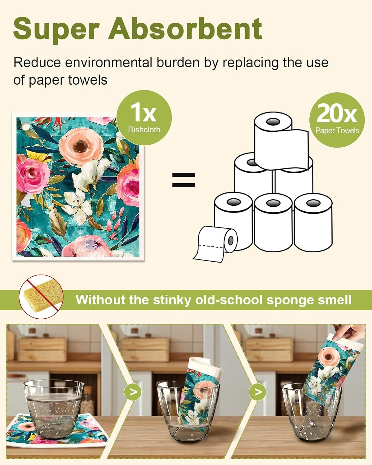 image:imageMiss Adola 6 Pack Swedish Dishcloths for Kitchen Reusable Dish Cloths for Washing Dishes Absorbent Cute Funny Kitchen Towels Cleaning Sponge Floral CatFloral Bird