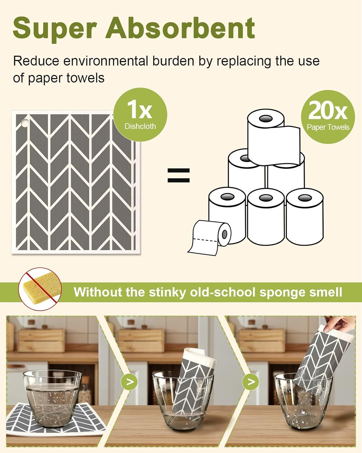 image:imageMiss Adola 6 Pack Swedish Dishcloths for Kitchen Reusable Dish Cloths for Washing Dishes Absorbent Cute Funny Kitchen Towels Cleaning Sponge Floral CatGrey Checked