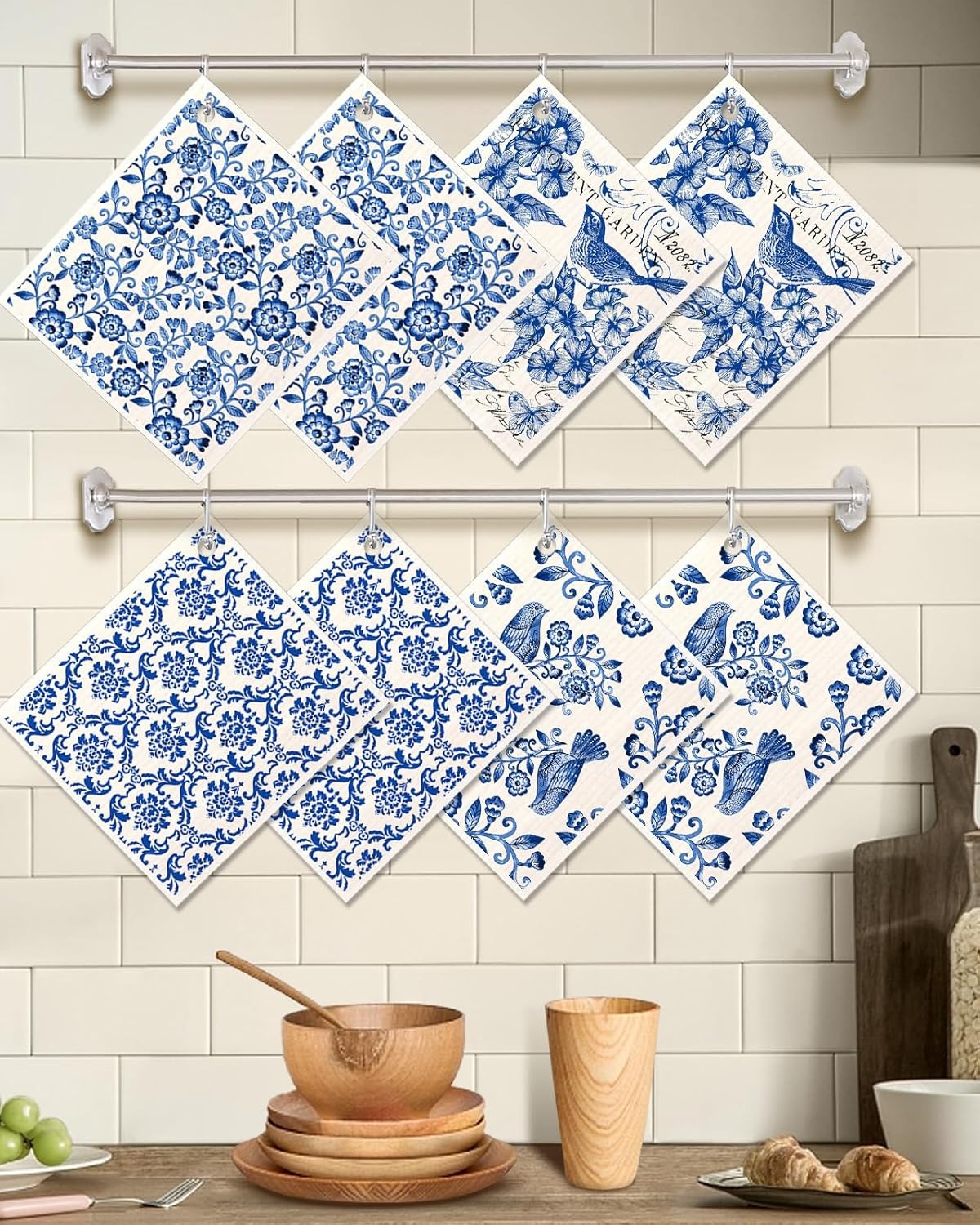 image:imageMiss Adola 6 Pack Swedish Dishcloths for Kitchen Reusable Dish Cloths for Washing Dishes Absorbent Cute Funny Kitchen Towels Cleaning Sponge Floral CatCeramic Style