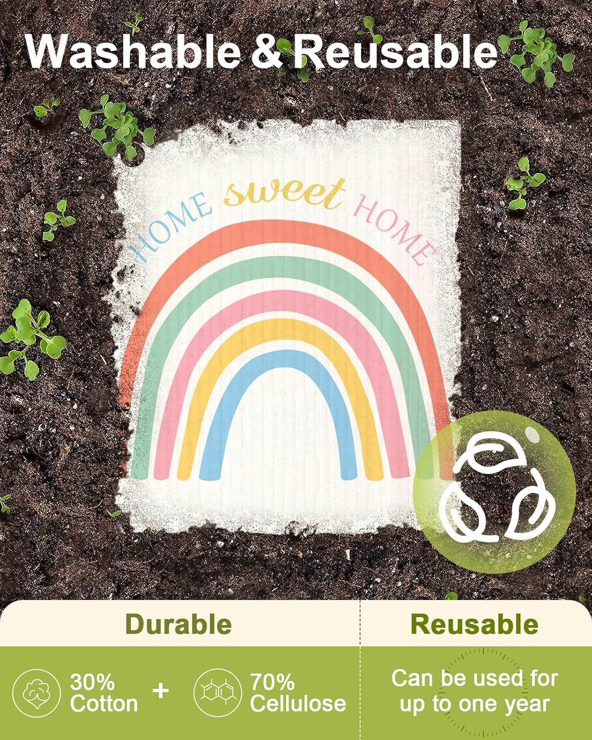 image:imageMiss Adola 6 Pack Swedish Dishcloths for Kitchen Reusable Dish Cloths for Washing Dishes Absorbent Cute Funny Kitchen Towels Cleaning Sponge Floral CatRainbow