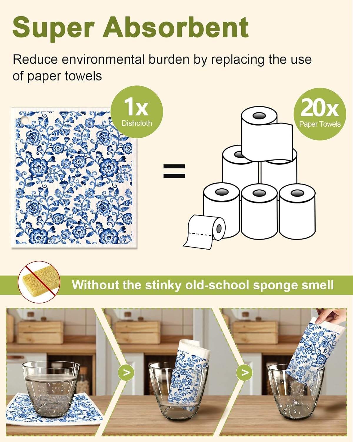 image:imageMiss Adola 6 Pack Swedish Dishcloths for Kitchen Reusable Dish Cloths for Washing Dishes Absorbent Cute Funny Kitchen Towels Cleaning Sponge Floral CatCeramic Style