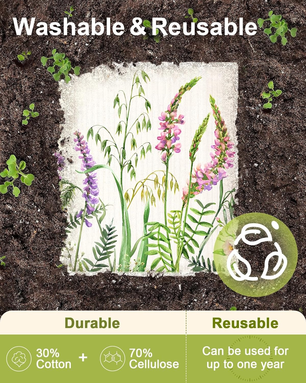 image:imageMiss Adola 6 Pack Swedish Dishcloths for Kitchen Reusable Dish Cloths for Washing Dishes Absorbent Cute Funny Kitchen Towels Cleaning Sponge Floral CatLavender Flower