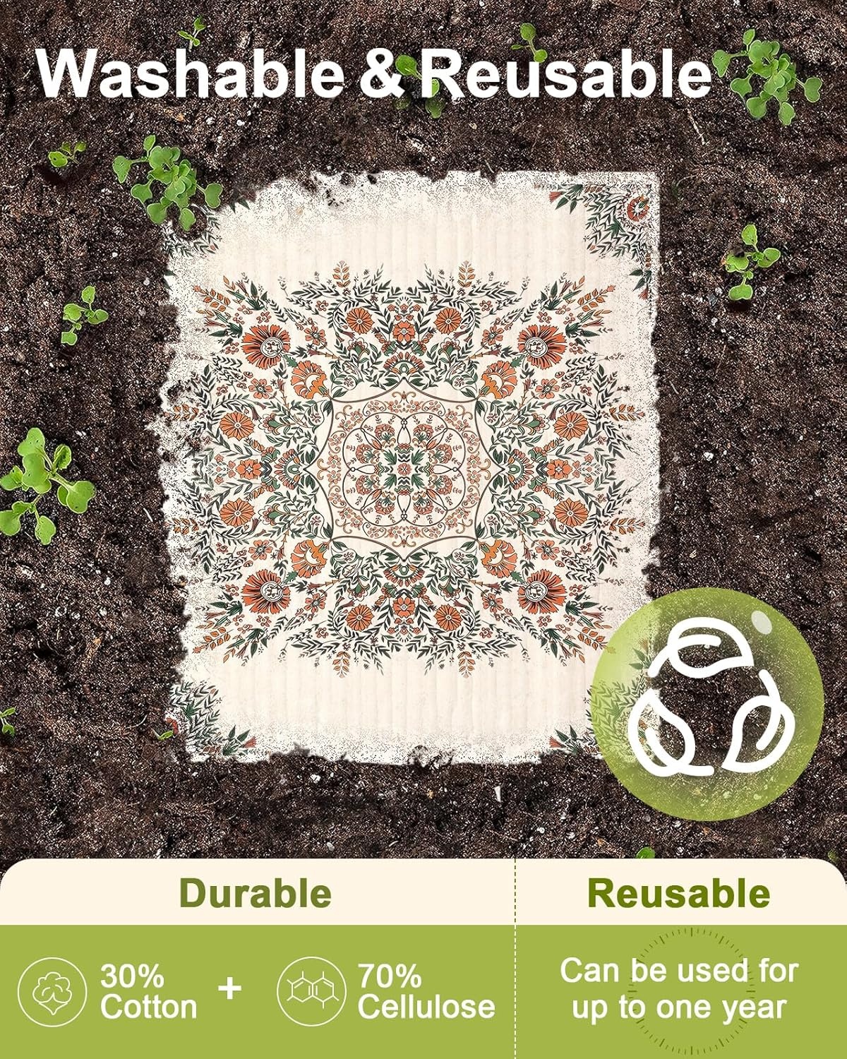 image:imageMiss Adola 6 Pack Swedish Dishcloths for Kitchen Reusable Dish Cloths for Washing Dishes Absorbent Cute Funny Kitchen Towels Cleaning Sponge Floral CatBohemi