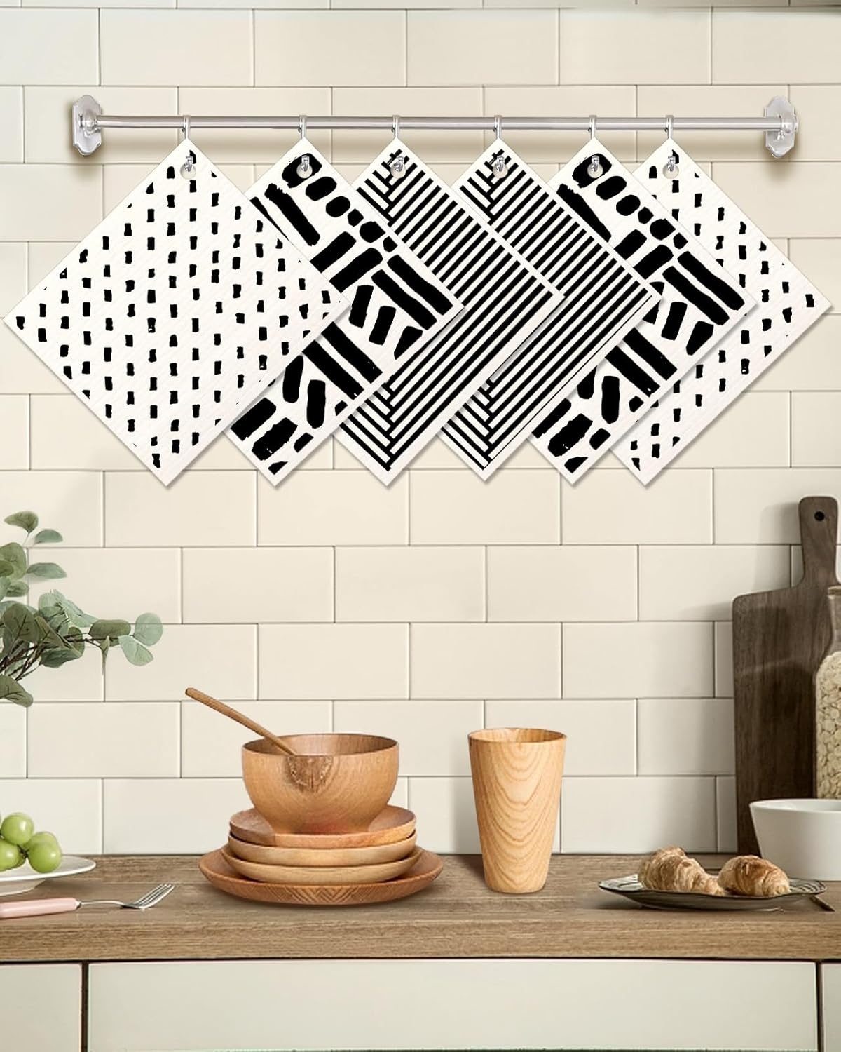 image:imageMiss Adola 6 Pack Swedish Dishcloths for Kitchen Reusable Dish Cloths for Washing Dishes Absorbent Cute Funny Kitchen Towels Cleaning Sponge Floral CatLine Drawing